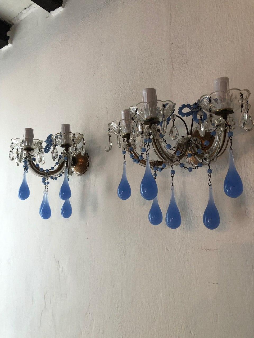 French Periwinkle Murano Glass Opaline Sconces, circa 1920 6