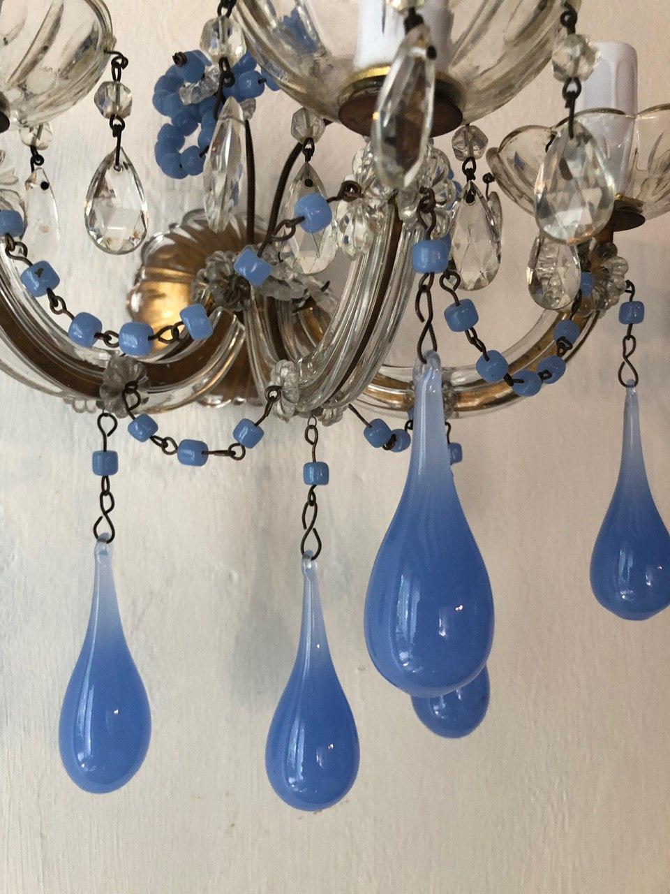 French Periwinkle Murano Glass Opaline Sconces, circa 1920 7
