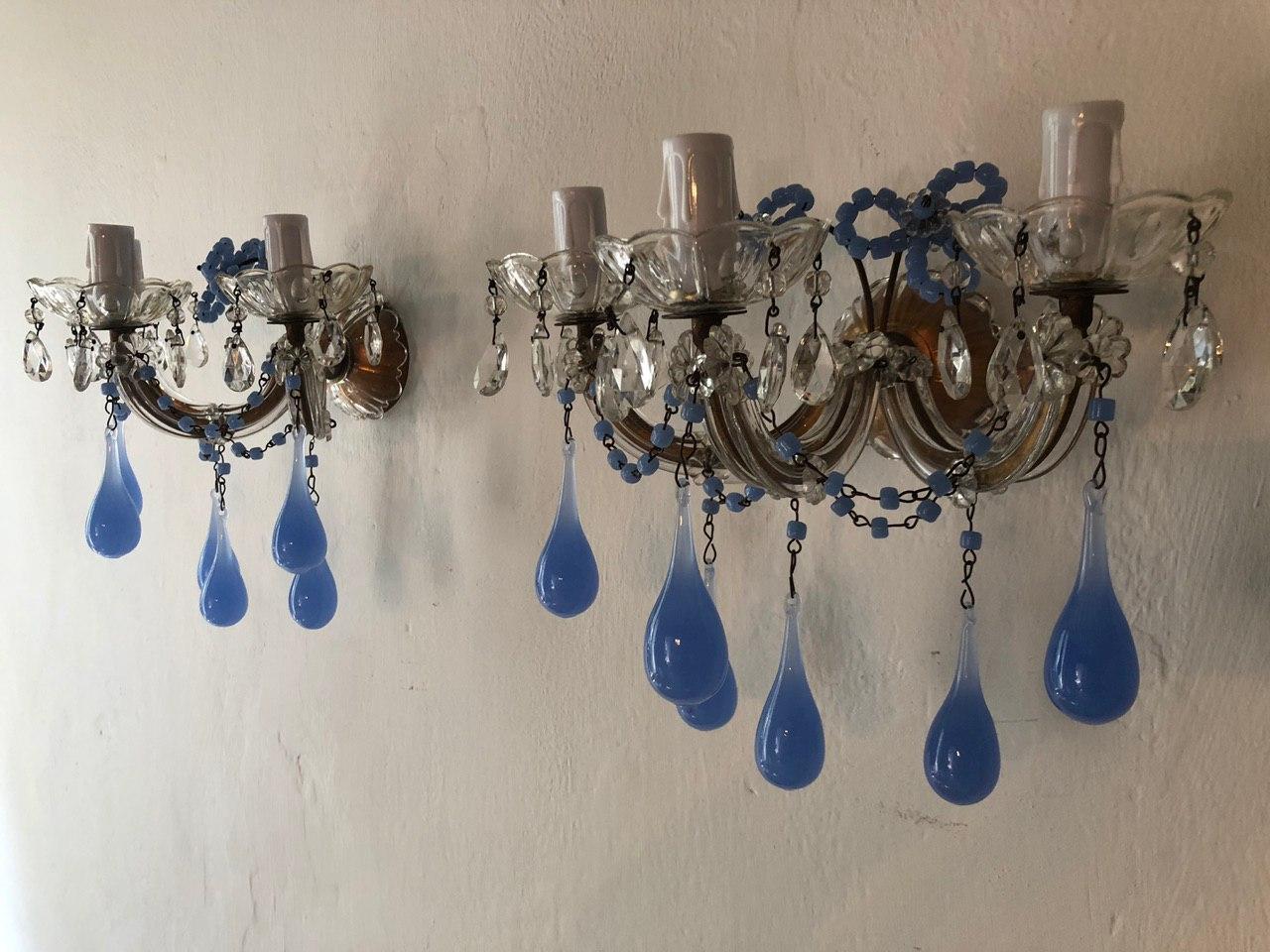 French Periwinkle Murano Glass Opaline Sconces, circa 1920 5