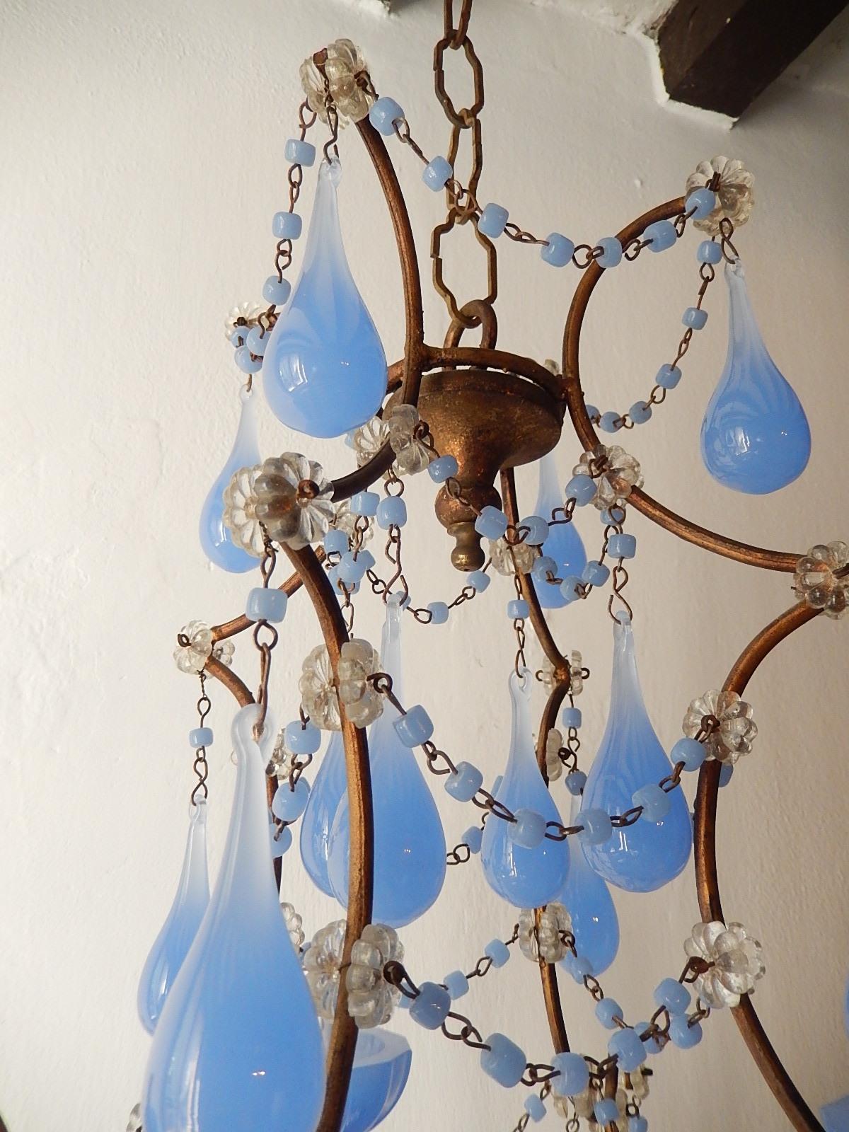 French Periwinkle Purple Lavender Opaline Drops, Chandelier, circa 1920 For Sale 5