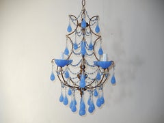 French Periwinkle Purple Lavender Opaline Drops, Chandelier, circa 1920