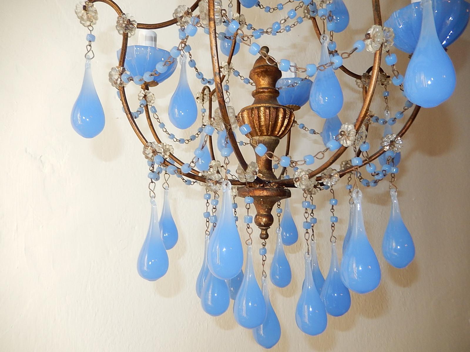 Early 20th Century French Periwinkle Purple Lavender Opaline Drops, Chandelier, circa 1920 For Sale