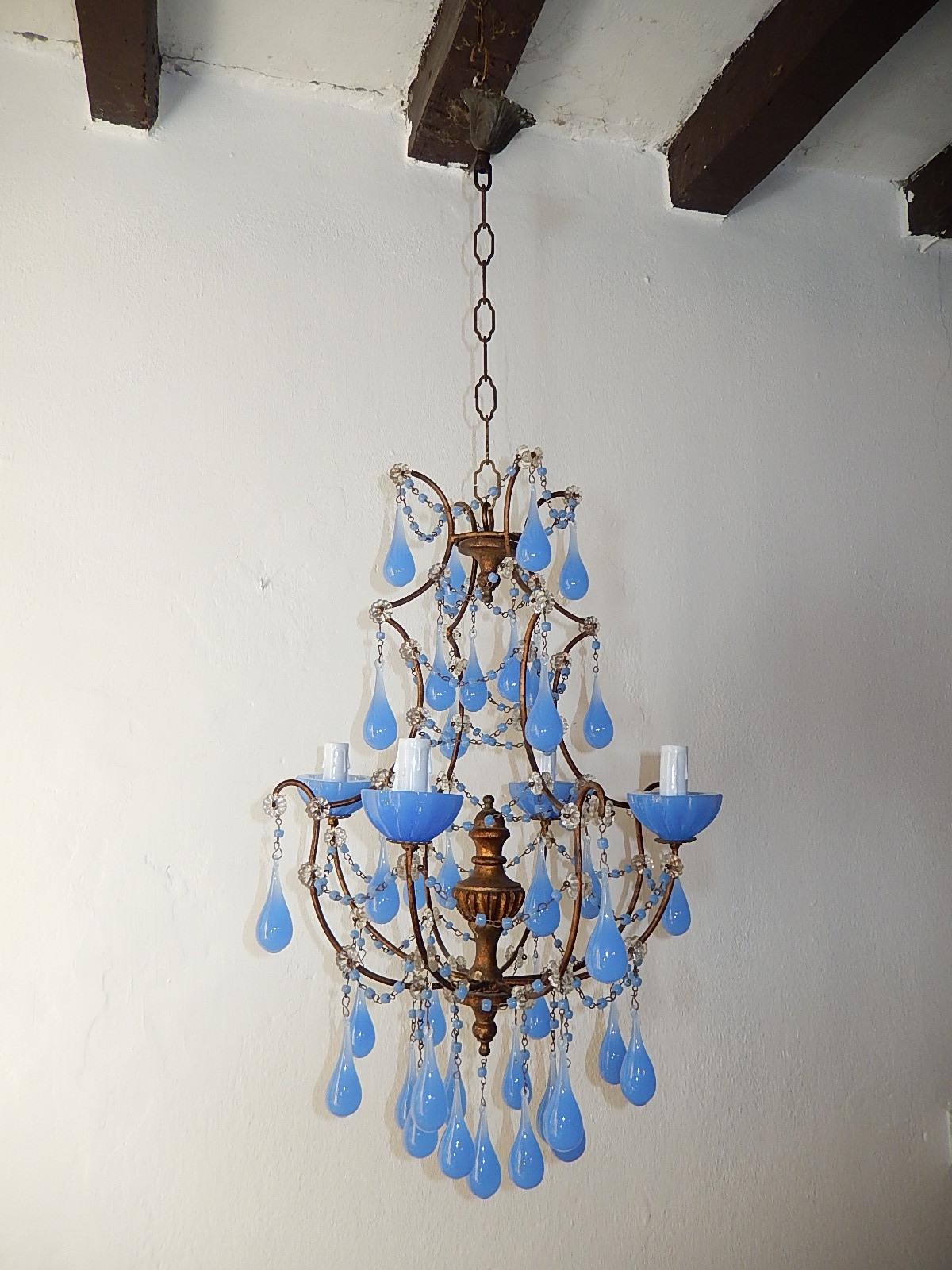 Murano Glass French Periwinkle Purple Lavender Opaline Drops, Chandelier, circa 1920 For Sale
