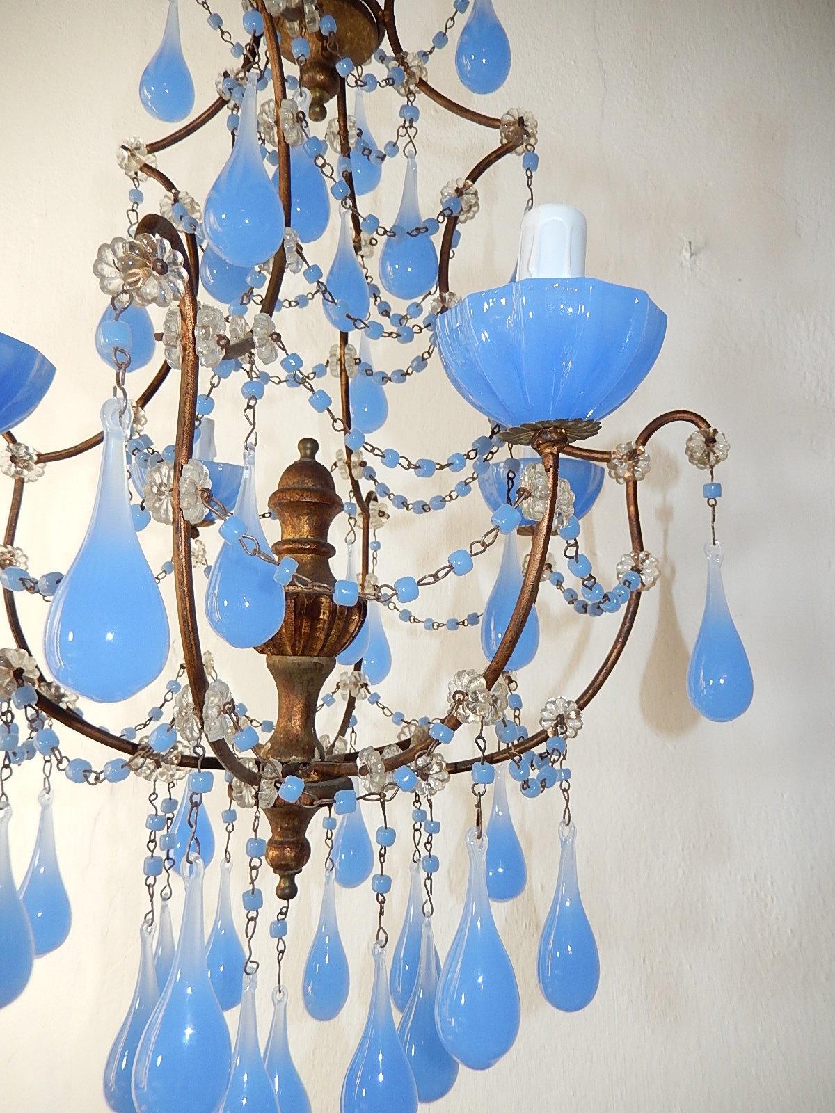 French Periwinkle Purple Lavender Opaline Drops, Chandelier, circa 1920 For Sale 3