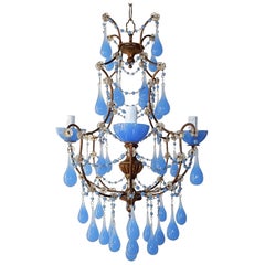 French Periwinkle Purple Lavender Opaline Drops, Chandelier, circa 1920