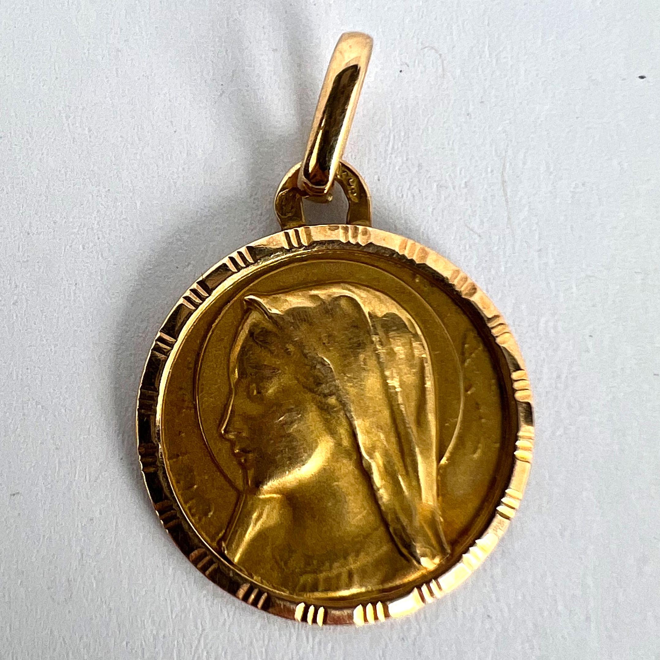 French Perriat Virgin Mary 18K Yellow Gold Pendant Charm For Sale 7