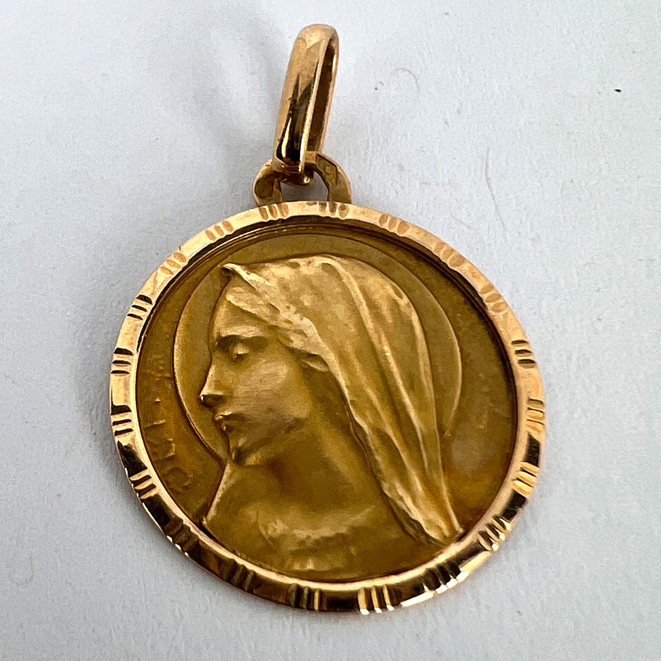 French Perriat Virgin Mary 18K Yellow Gold Pendant Charm For Sale 8