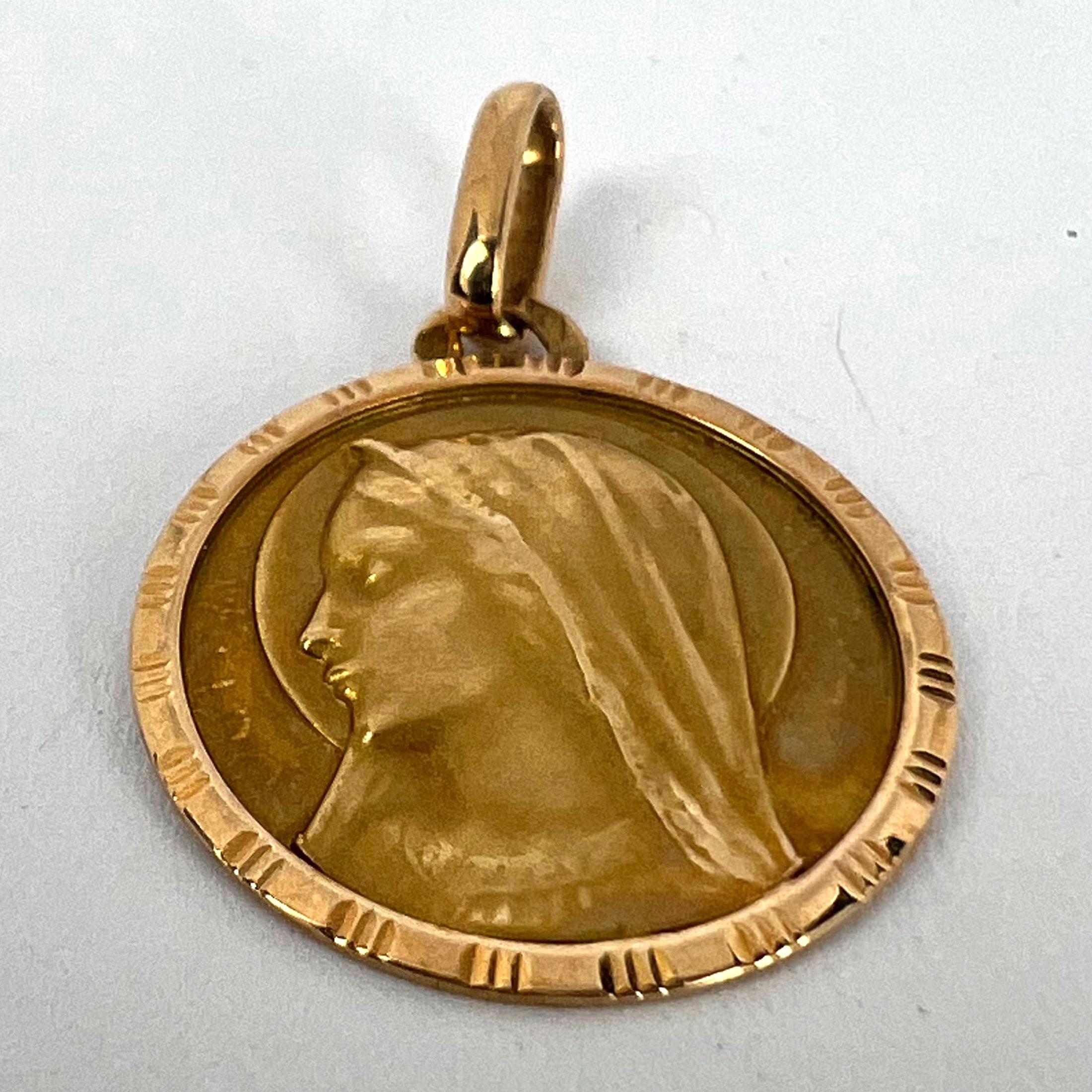 French Perriat Virgin Mary 18K Yellow Gold Pendant Charm For Sale 9