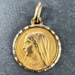 French Perriat Virgin Mary 18K Yellow Gold Pendant Charm