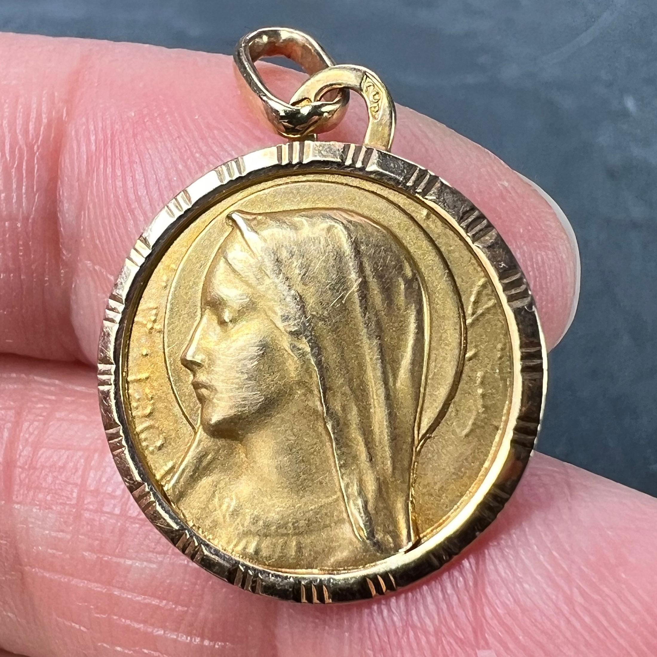 French Perriat Virgin Mary 18K Yellow Gold Pendant Charm For Sale 1