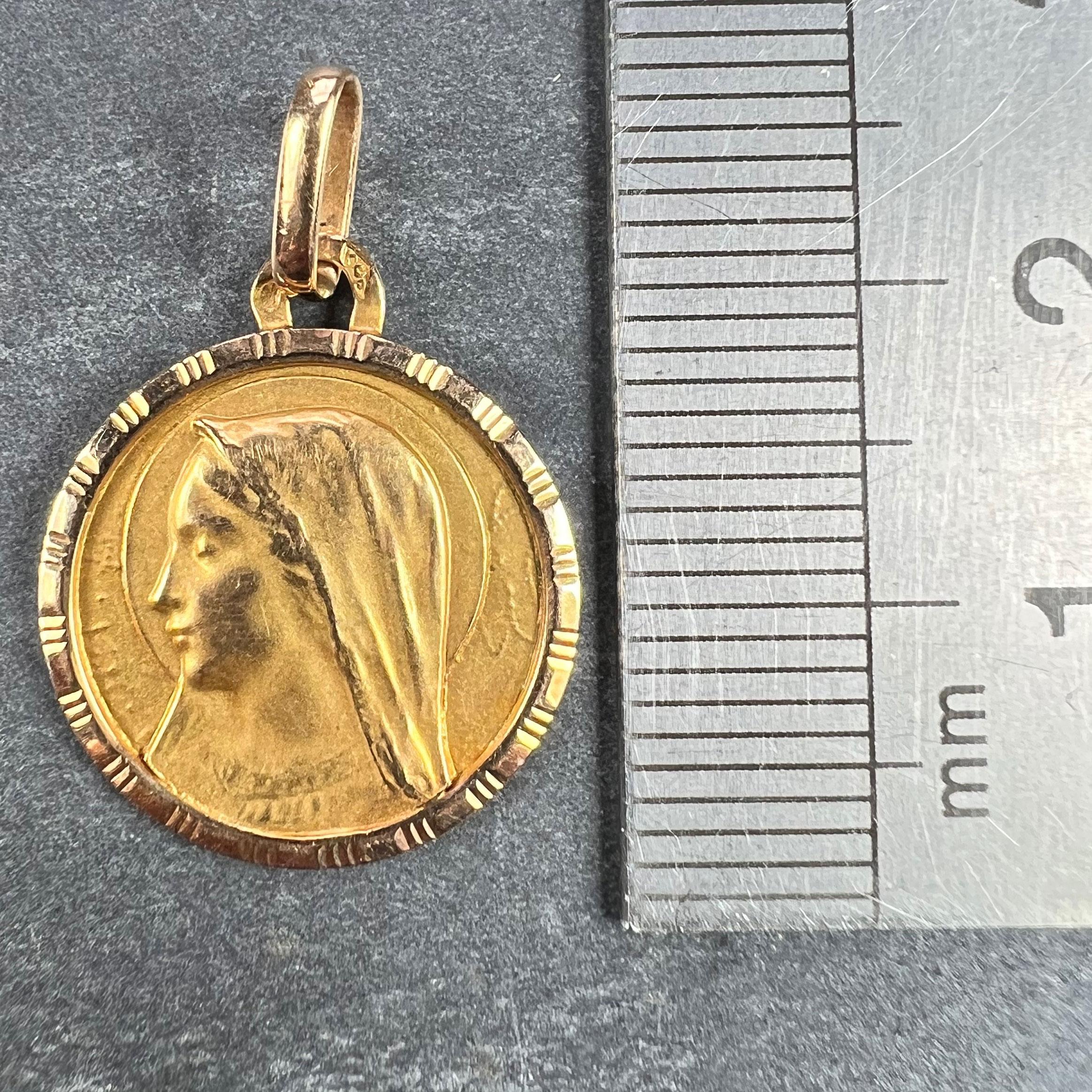 French Perriat Virgin Mary 18K Yellow Gold Pendant Charm For Sale 5