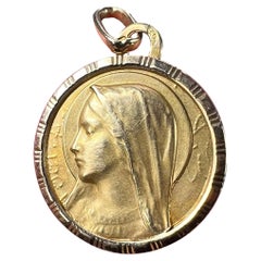 Vintage French Perriat Virgin Mary 18K Yellow Gold Pendant Charm
