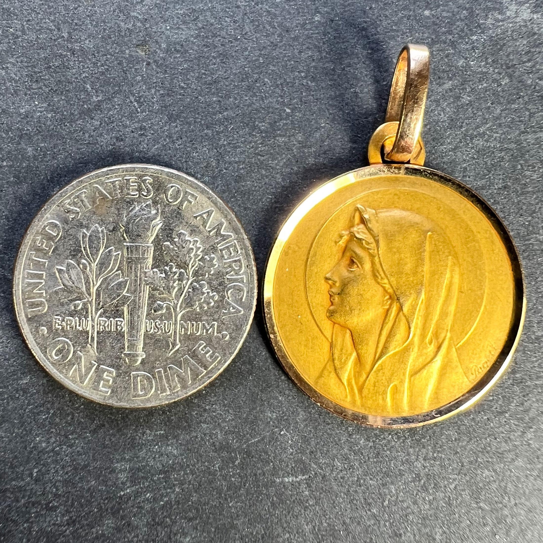 French Perriat Virgin Mary 18K Yellow Gold Religious Medal Pendant 6