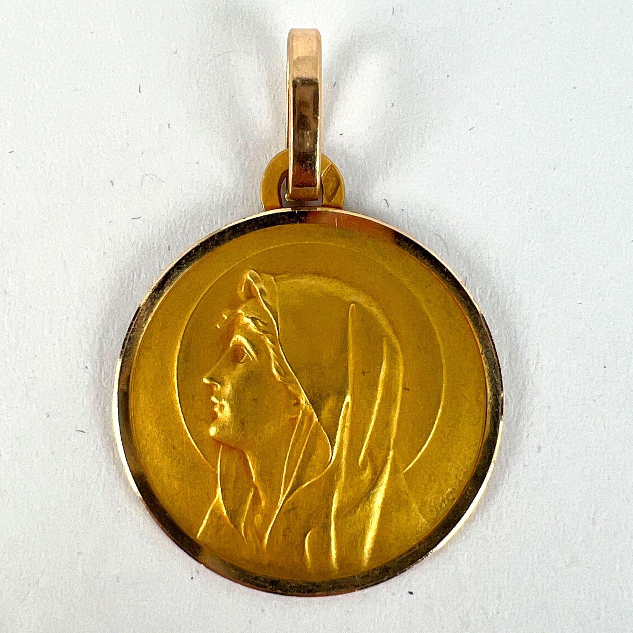 French Perriat Virgin Mary 18K Yellow Gold Religious Medal Pendant 7