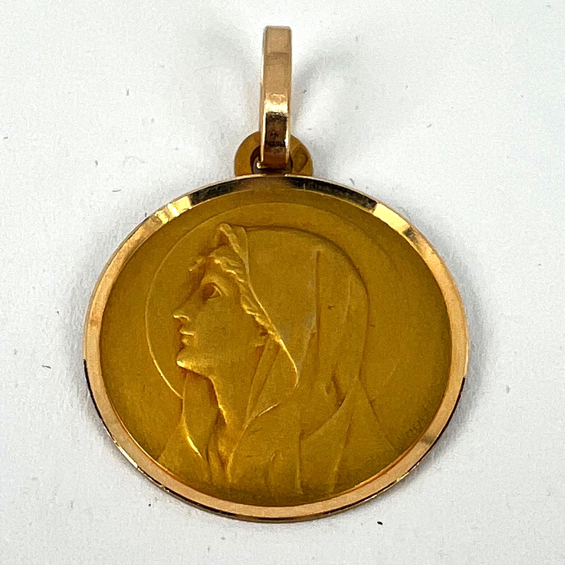 French Perriat Virgin Mary 18K Yellow Gold Religious Medal Pendant 8