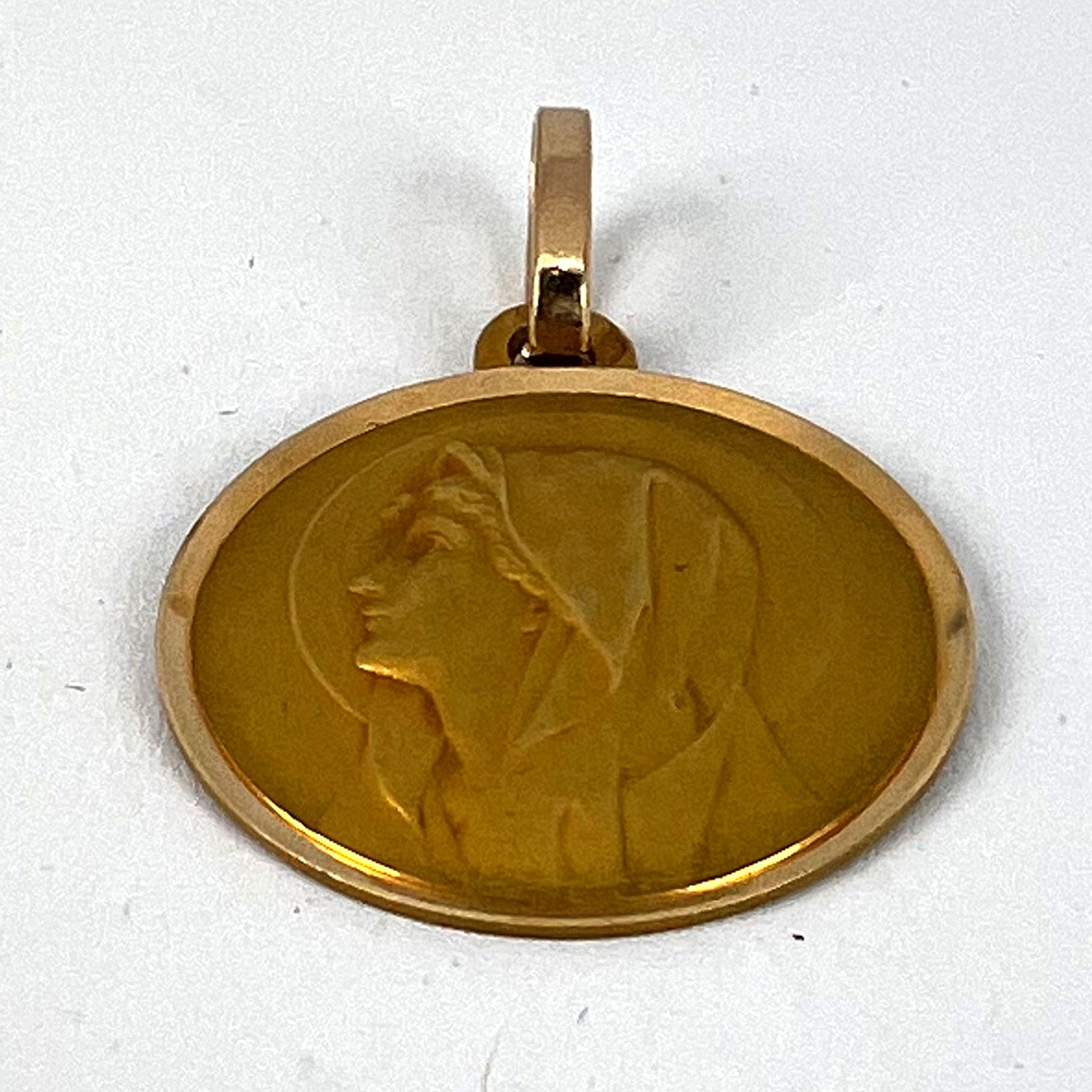 French Perriat Virgin Mary 18K Yellow Gold Religious Medal Pendant 9
