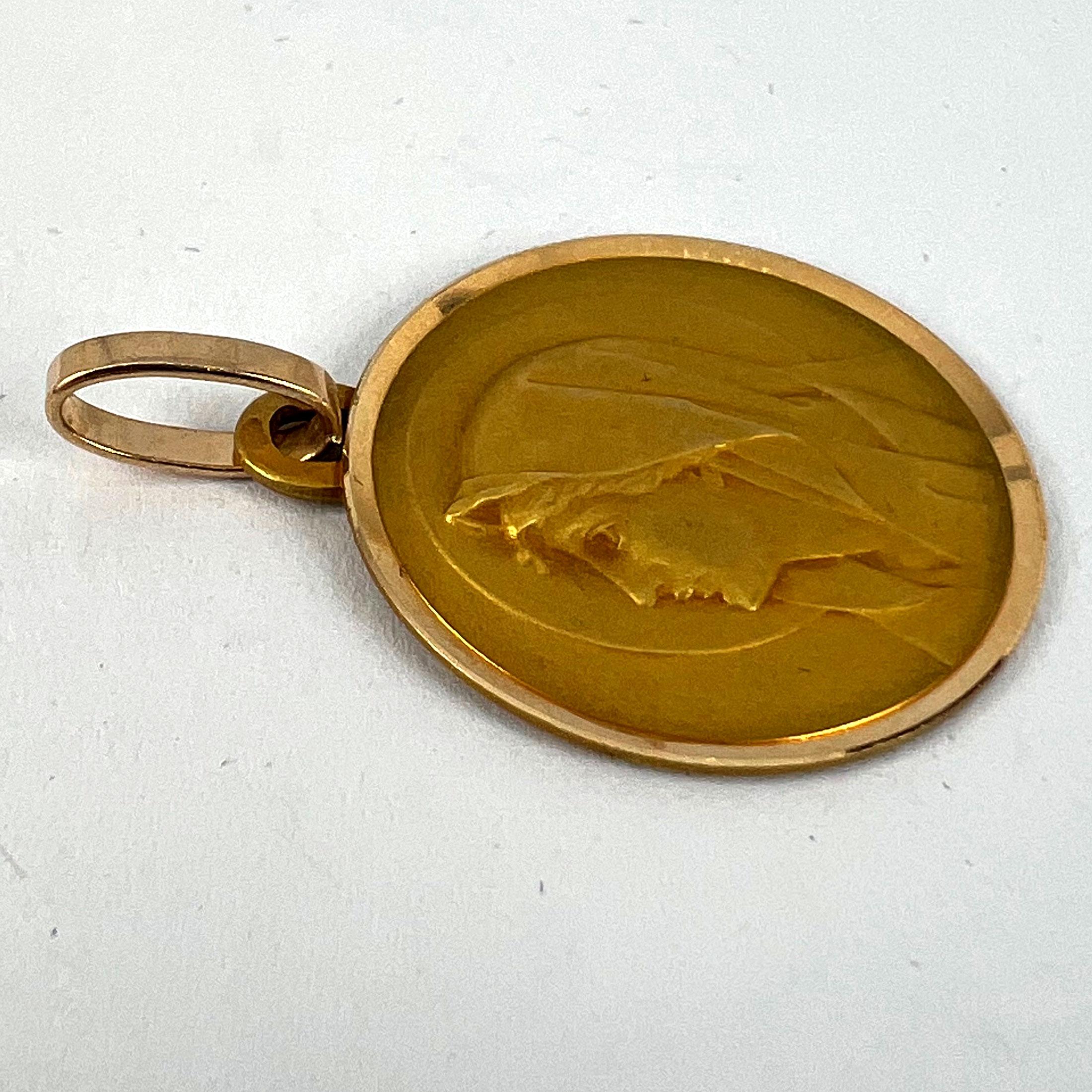 French Perriat Virgin Mary 18K Yellow Gold Religious Medal Pendant 10