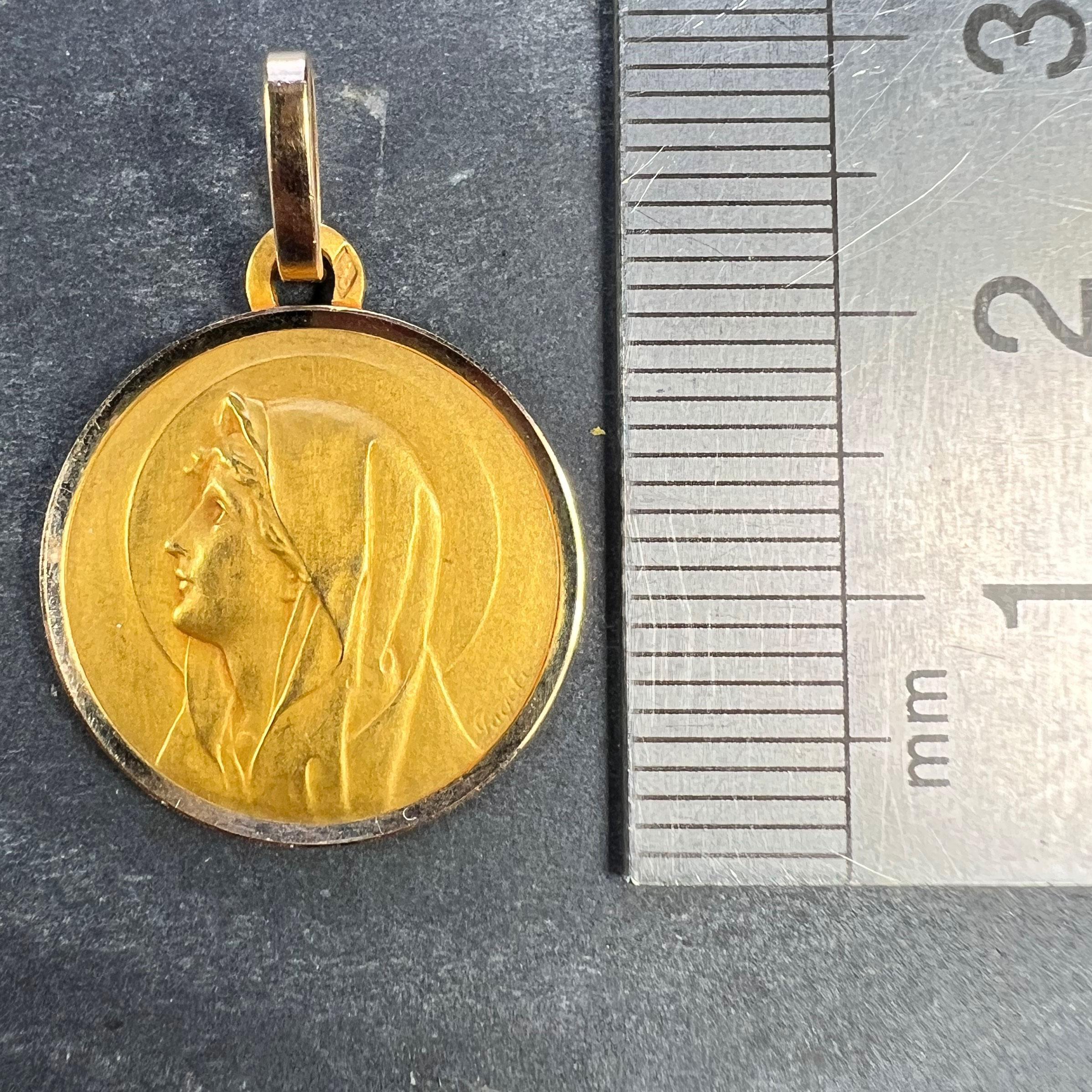 French Perriat Virgin Mary 18K Yellow Gold Religious Medal Pendant 5