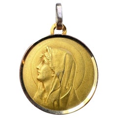 Pendentif français Perriat Virgin Mary en or jaune 18 carats avec médaille religieuse