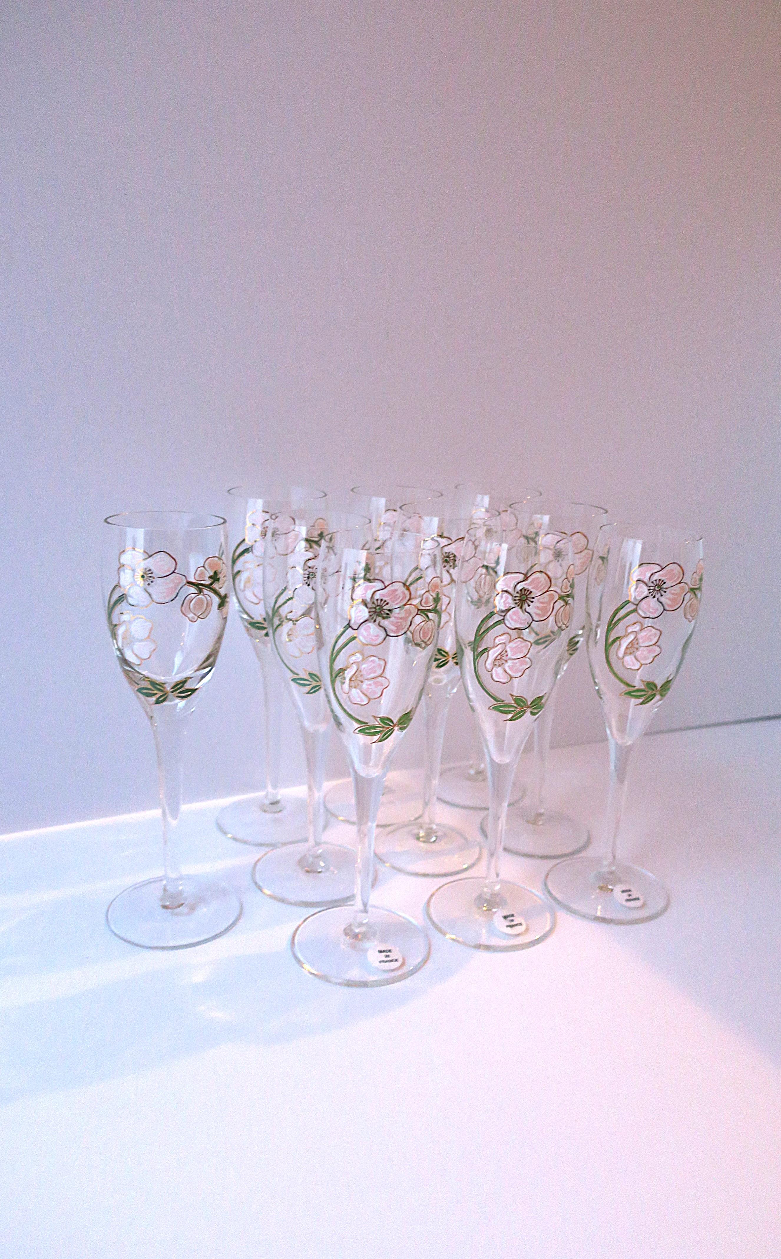 French Perrier-Jouet Champagne Flutes Glasses Art Nouveau, Set of 10 In Good Condition For Sale In New York, NY