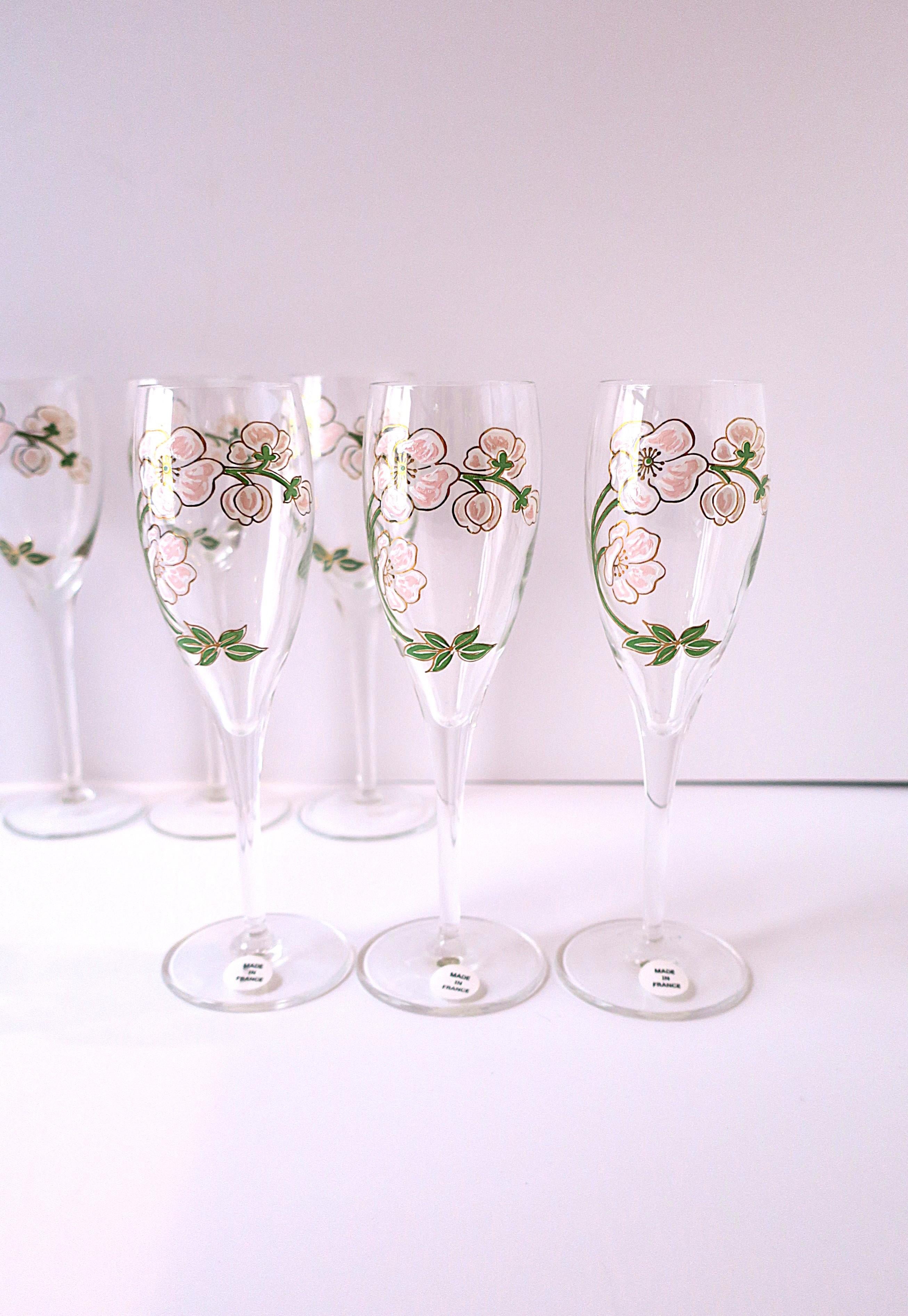 French Perrier-Jouet Champagne Flutes Glasses Art Nouveau, Set of 10 For Sale 1