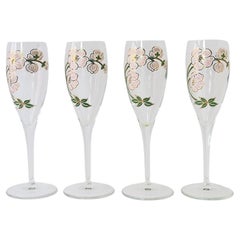 French Perrier-Jouet Champagne Flutes Glasses Art Nouveau, Set of 4