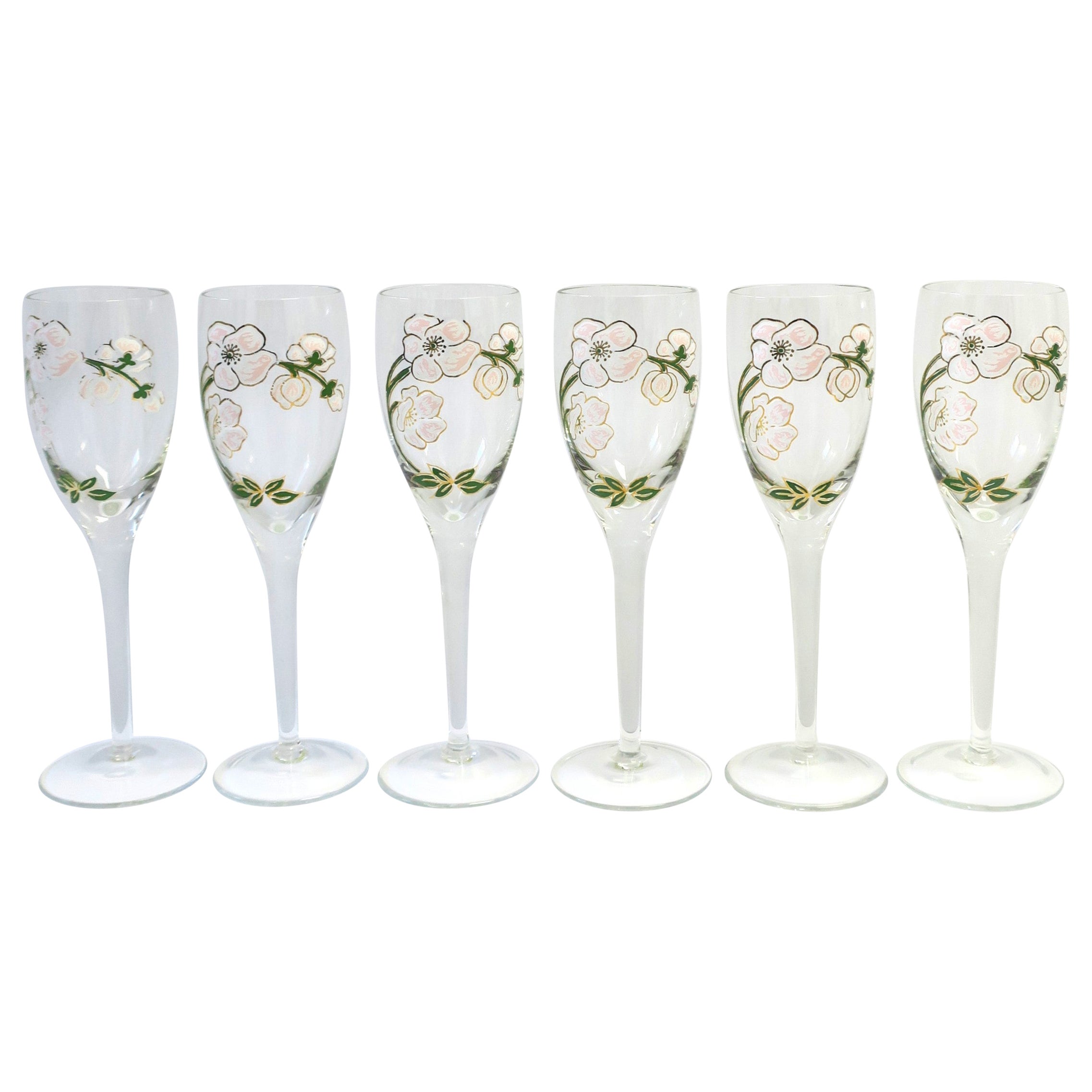Französische Perrier-Jouet Champagner-Flaschengläser im Jugendstil, 6er-Set