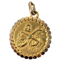 French Perroud Large Libra Zodiac Starsign 18K Yellow Gold Charm Pendant