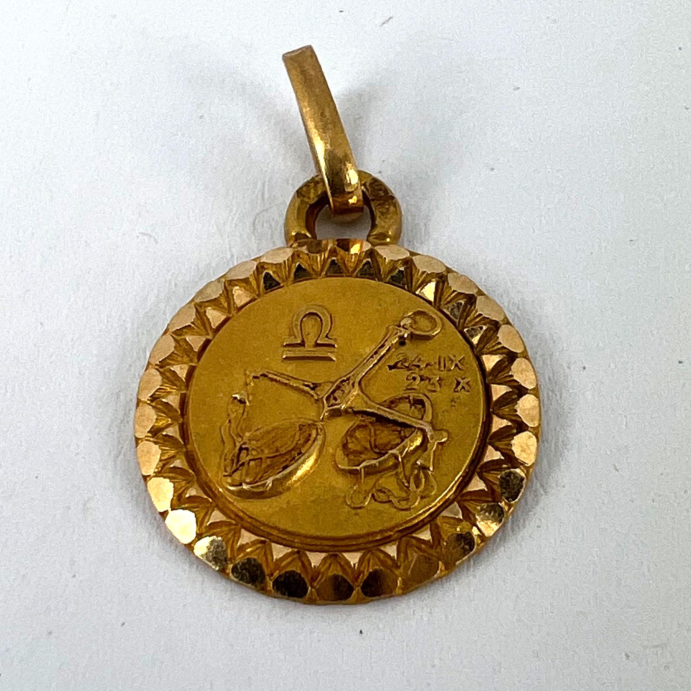 French Perroud Mini Libra Zodiac 18K Yellow Gold Charm Pendant 10