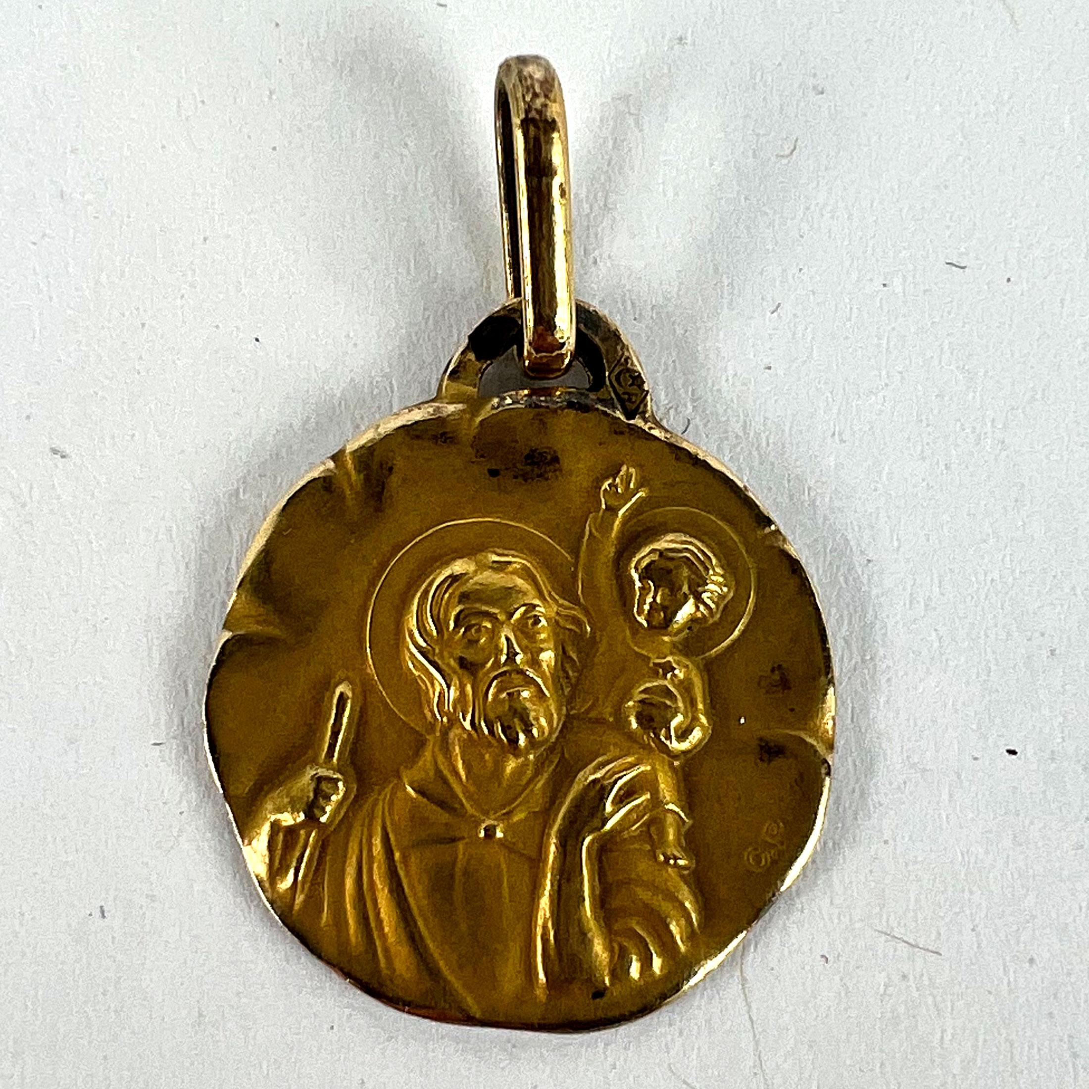 French Perroud Saint Christopher 18K Yellow Gold Medal Pendant For Sale 7