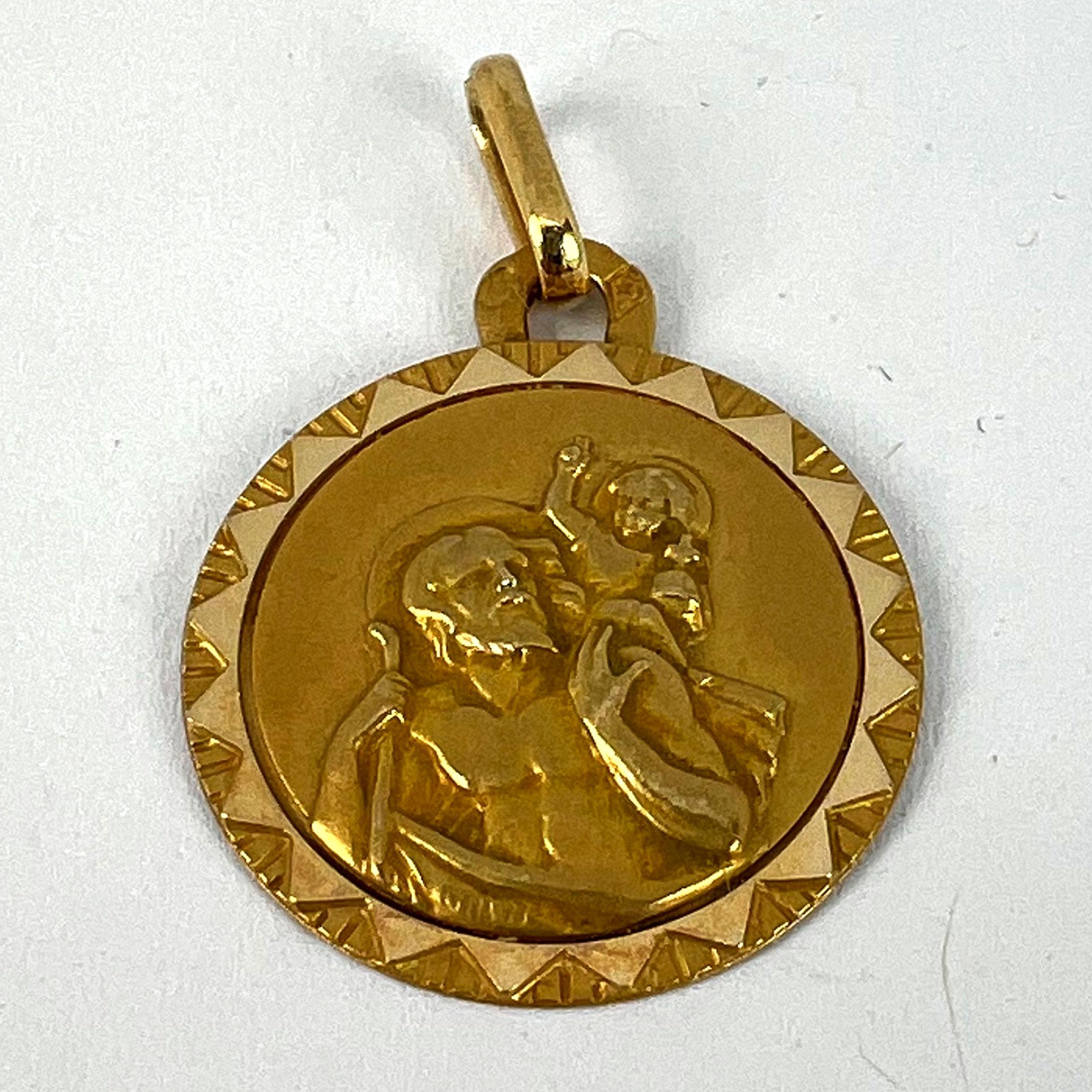 French Perroud Saint Christopher 18K Yellow Gold Medal Pendant For Sale 8