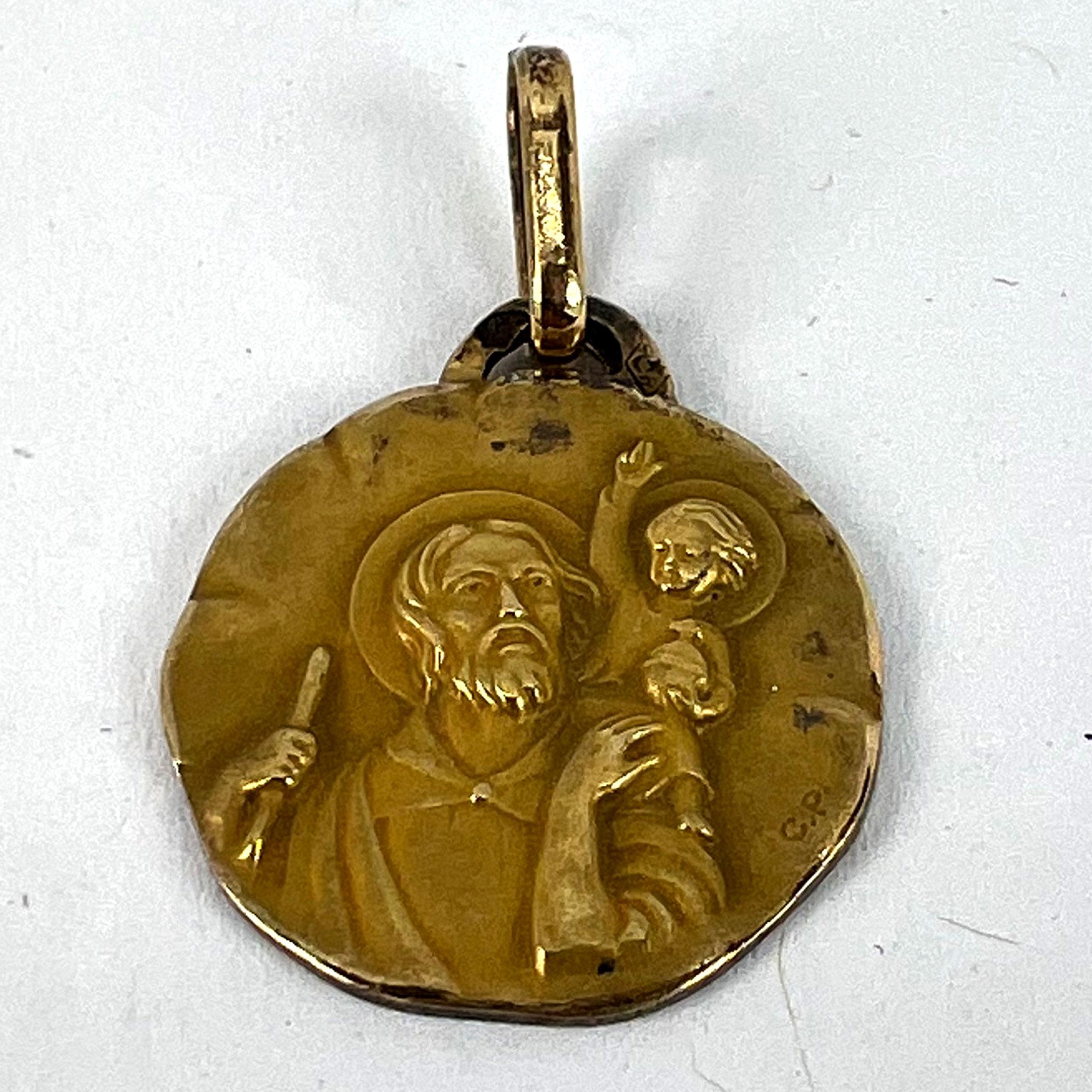 French Perroud Saint Christopher 18K Yellow Gold Medal Pendant For Sale 8