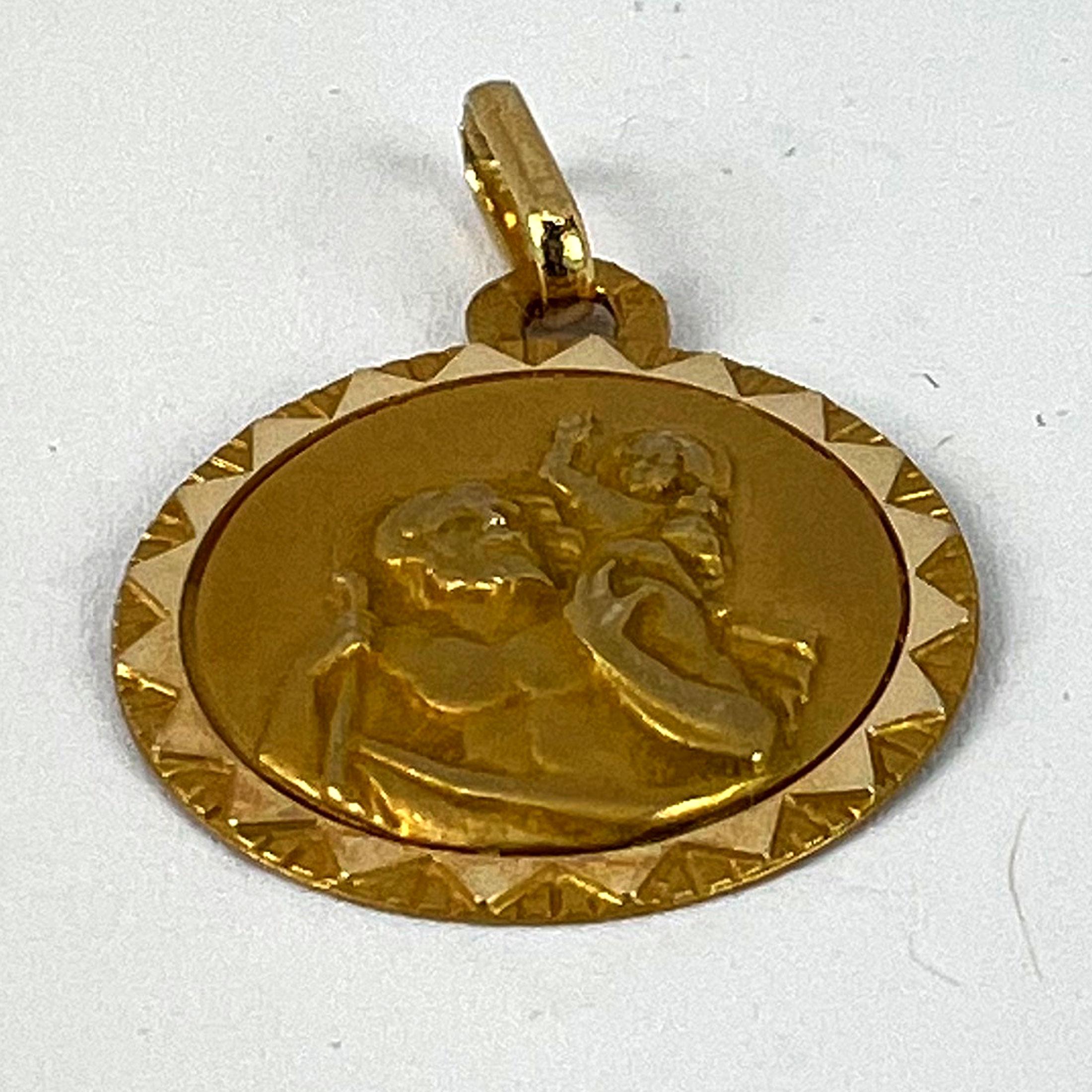 French Perroud Saint Christopher 18K Yellow Gold Medal Pendant For Sale 9