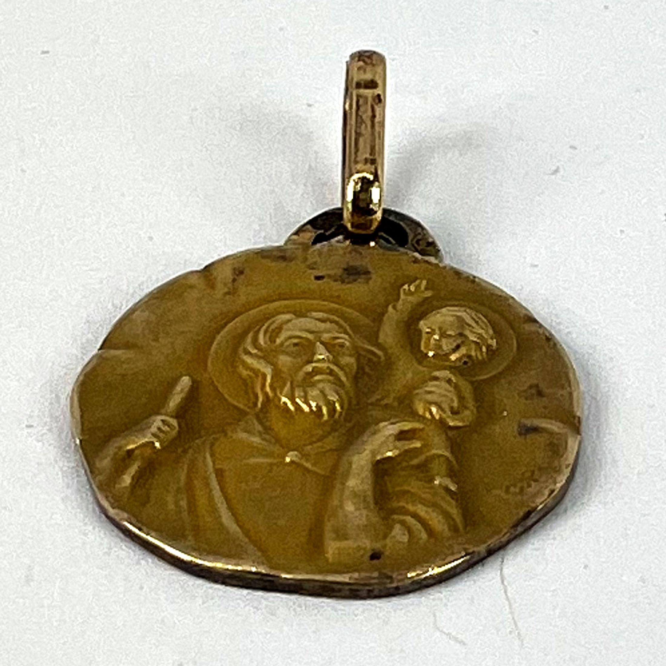 French Perroud Saint Christopher 18K Yellow Gold Medal Pendant 9