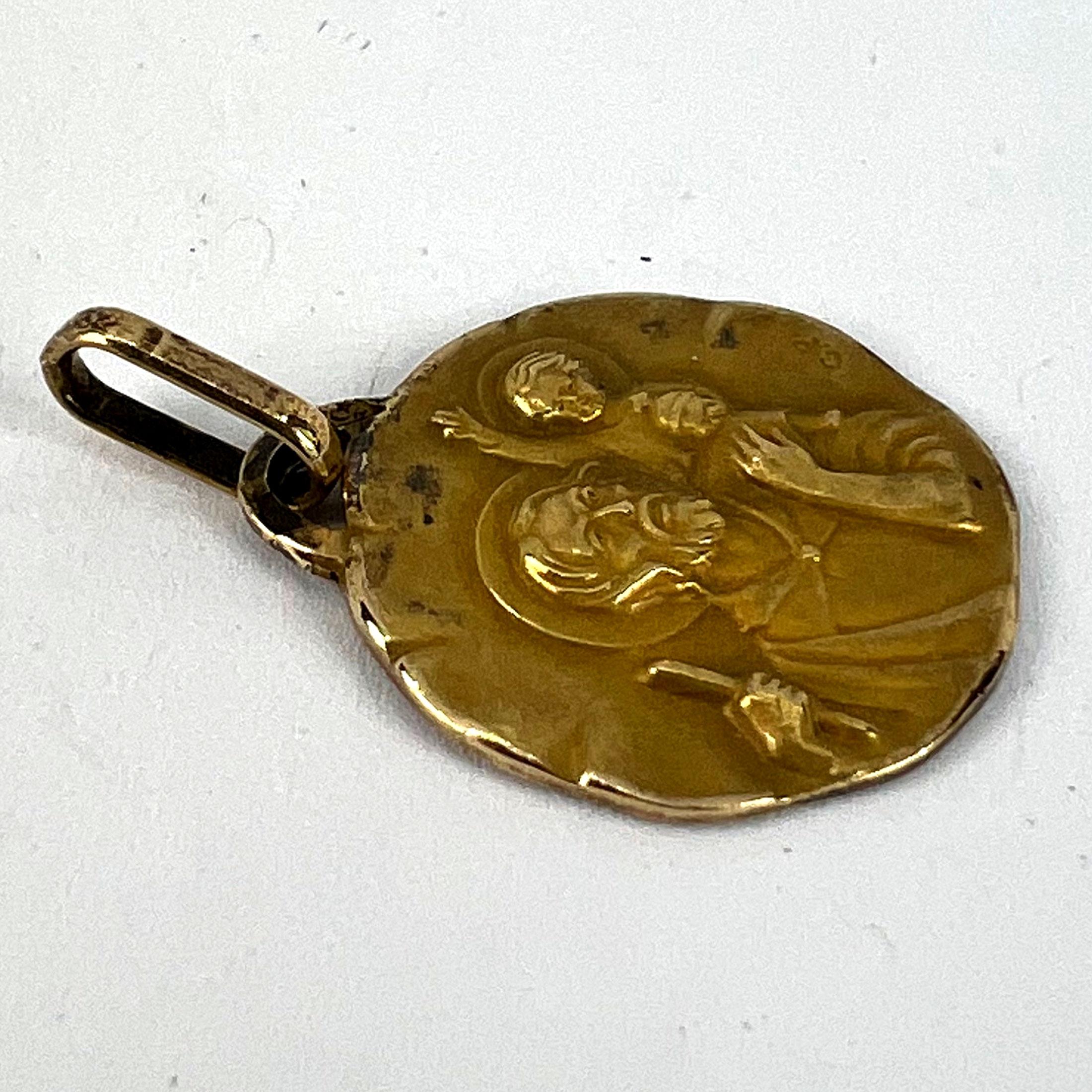 French Perroud Saint Christopher 18K Yellow Gold Medal Pendant 10
