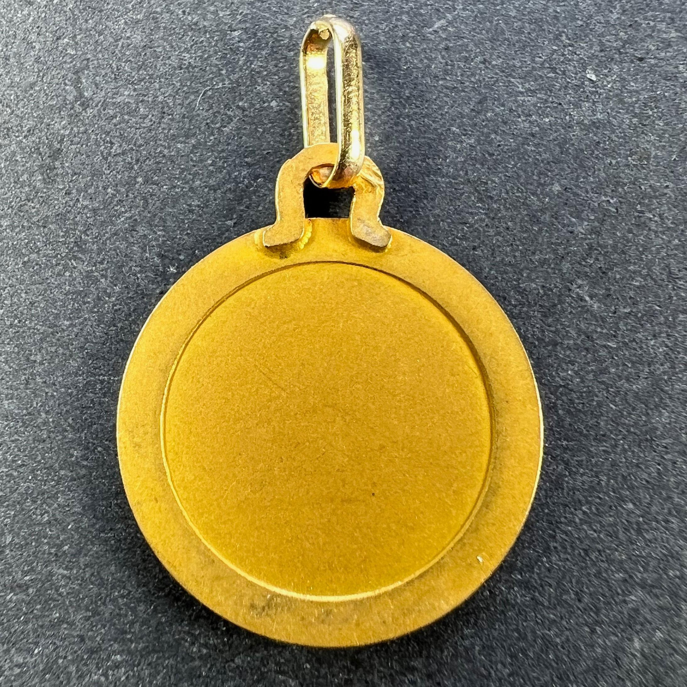 French Perroud Saint Christopher 18K Yellow Gold Medal Pendant In Good Condition For Sale In London, GB