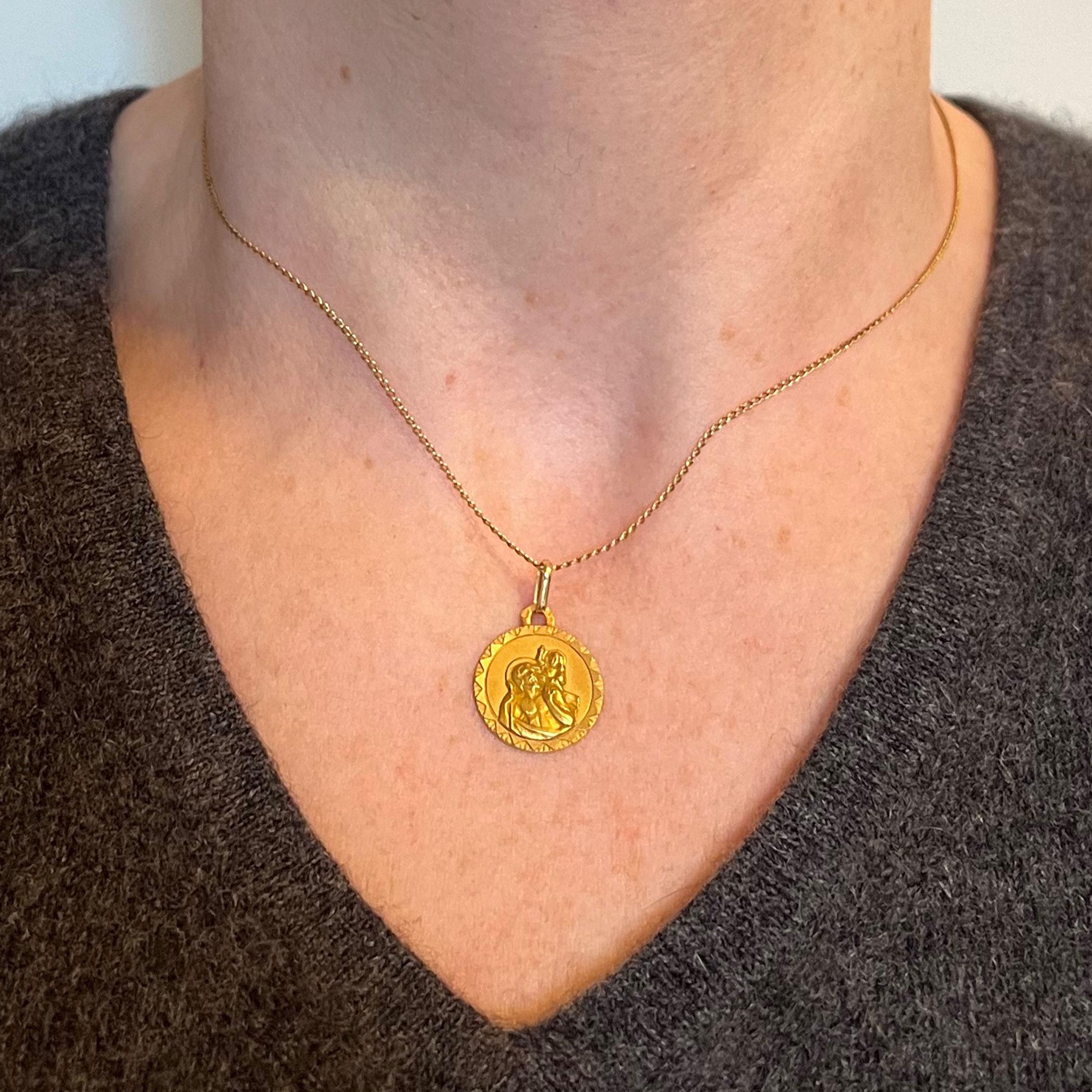 Women's or Men's French Perroud Saint Christopher 18K Yellow Gold Medal Pendant For Sale