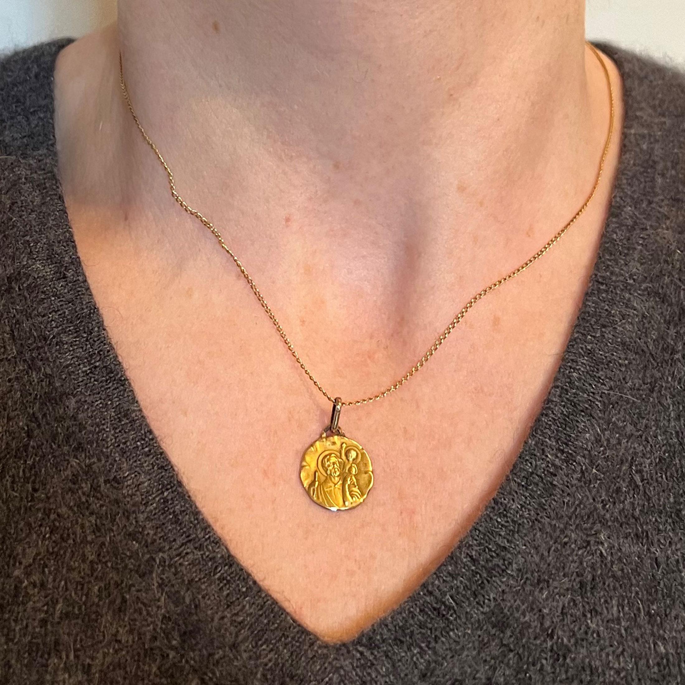 Women's or Men's French Perroud Saint Christopher 18K Yellow Gold Medal Pendant