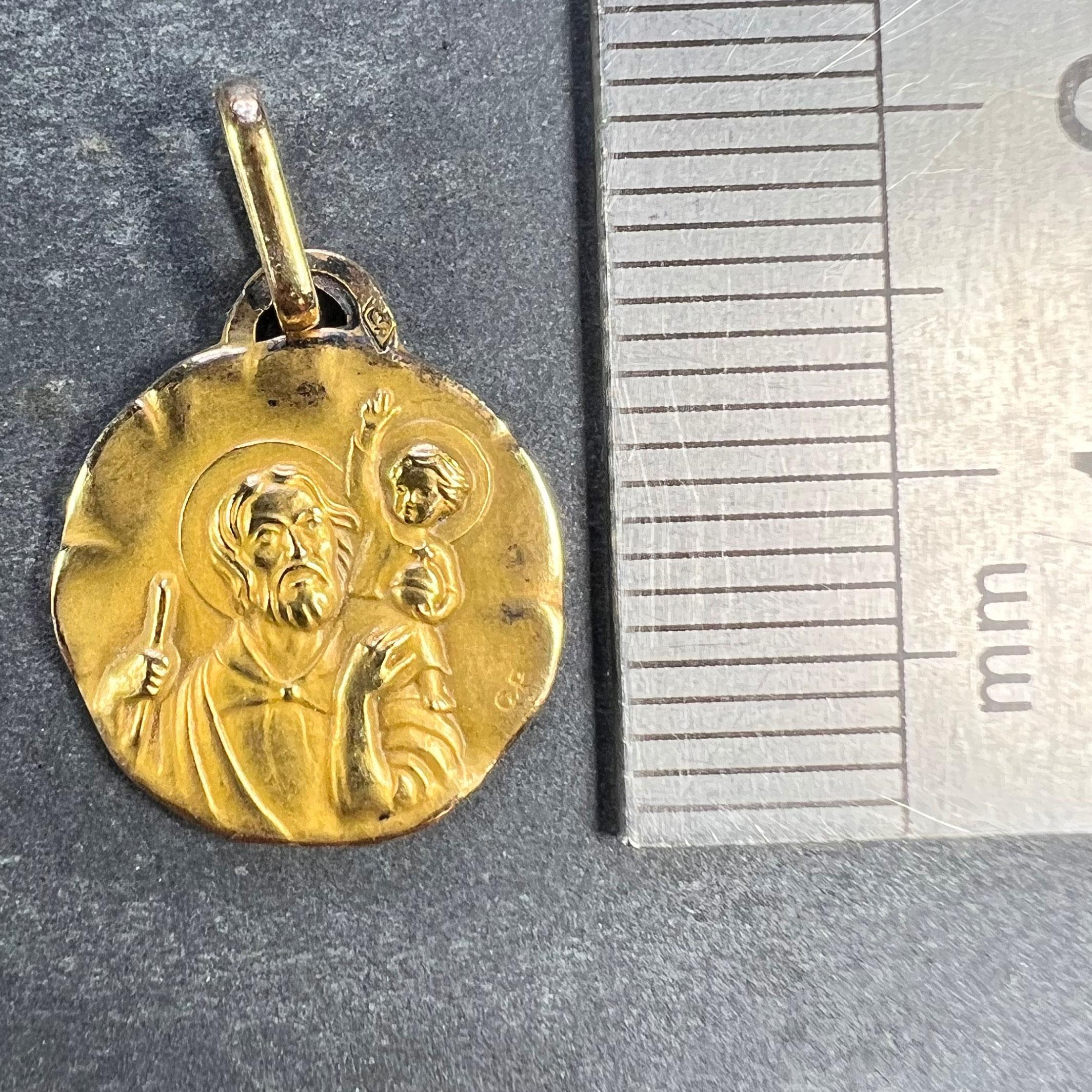 French Perroud Saint Christopher 18K Yellow Gold Medal Pendant For Sale 5