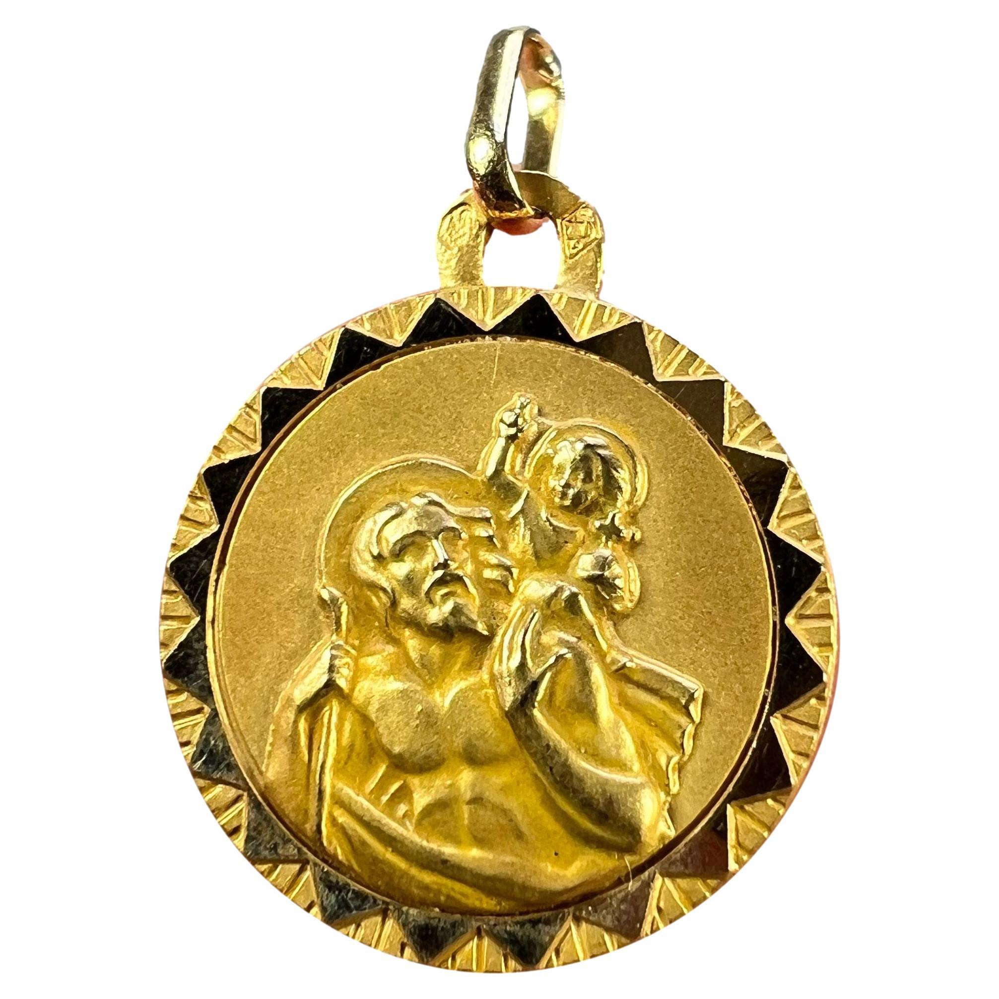French Perroud Saint Christopher 18K Yellow Gold Medal Anhänger