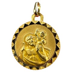 French Perroud Saint Christopher 18K Yellow Gold Medal Anhänger