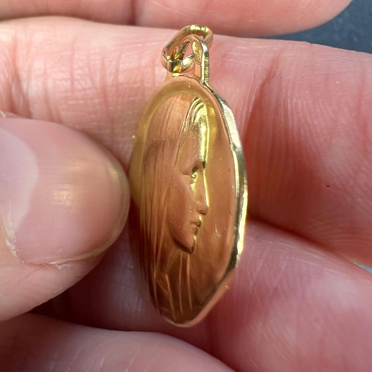 French Perroud Virgin Mary 18K Yellow Gold Charm Pendant  For Sale 1