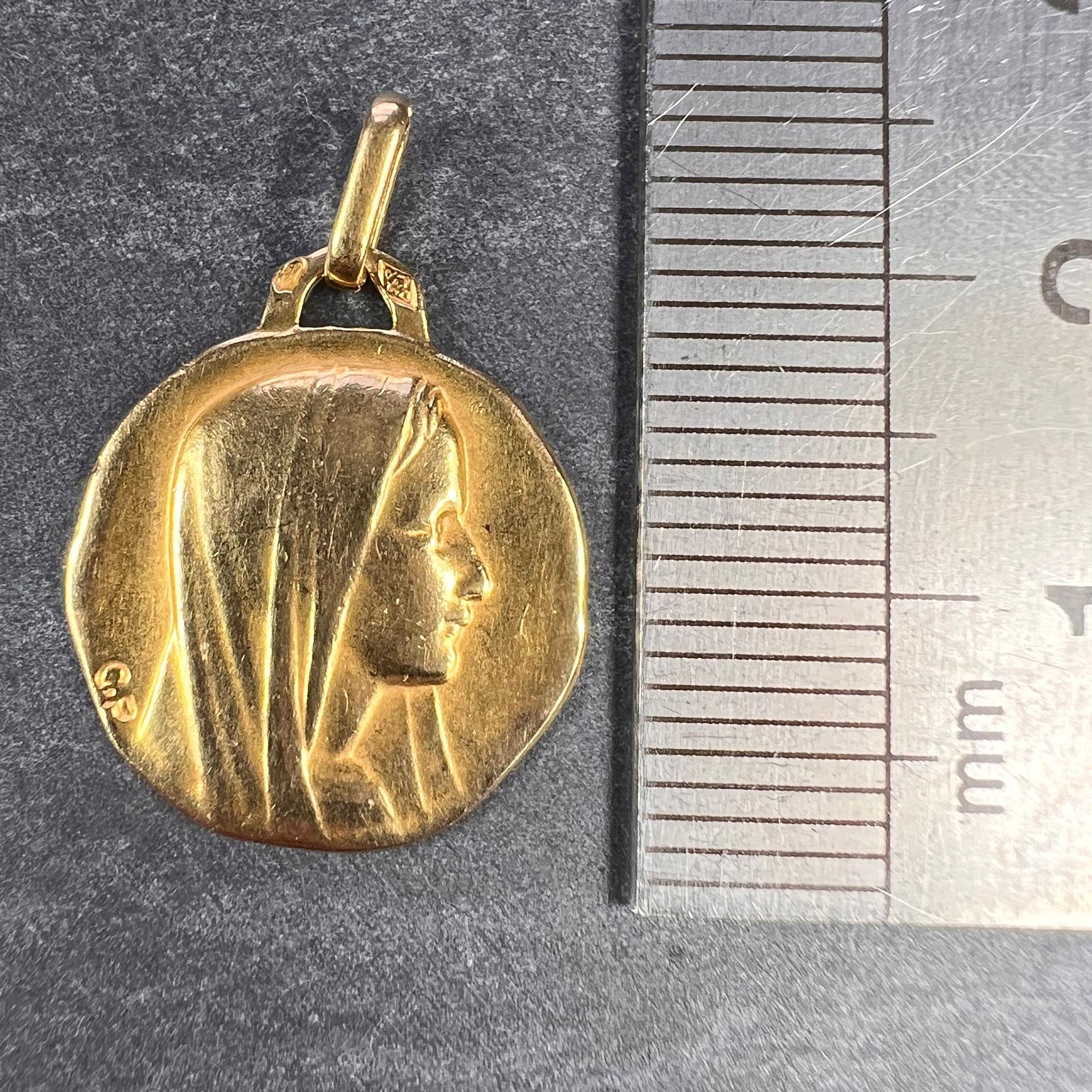 French Perroud Virgin Mary 18K Yellow Gold Charm Pendant  For Sale 2