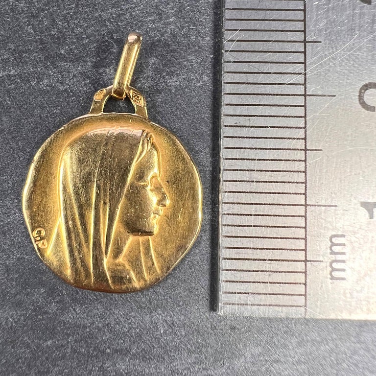 French Perroud Virgin Mary 18K Yellow Gold Charm Pendant  For Sale 3