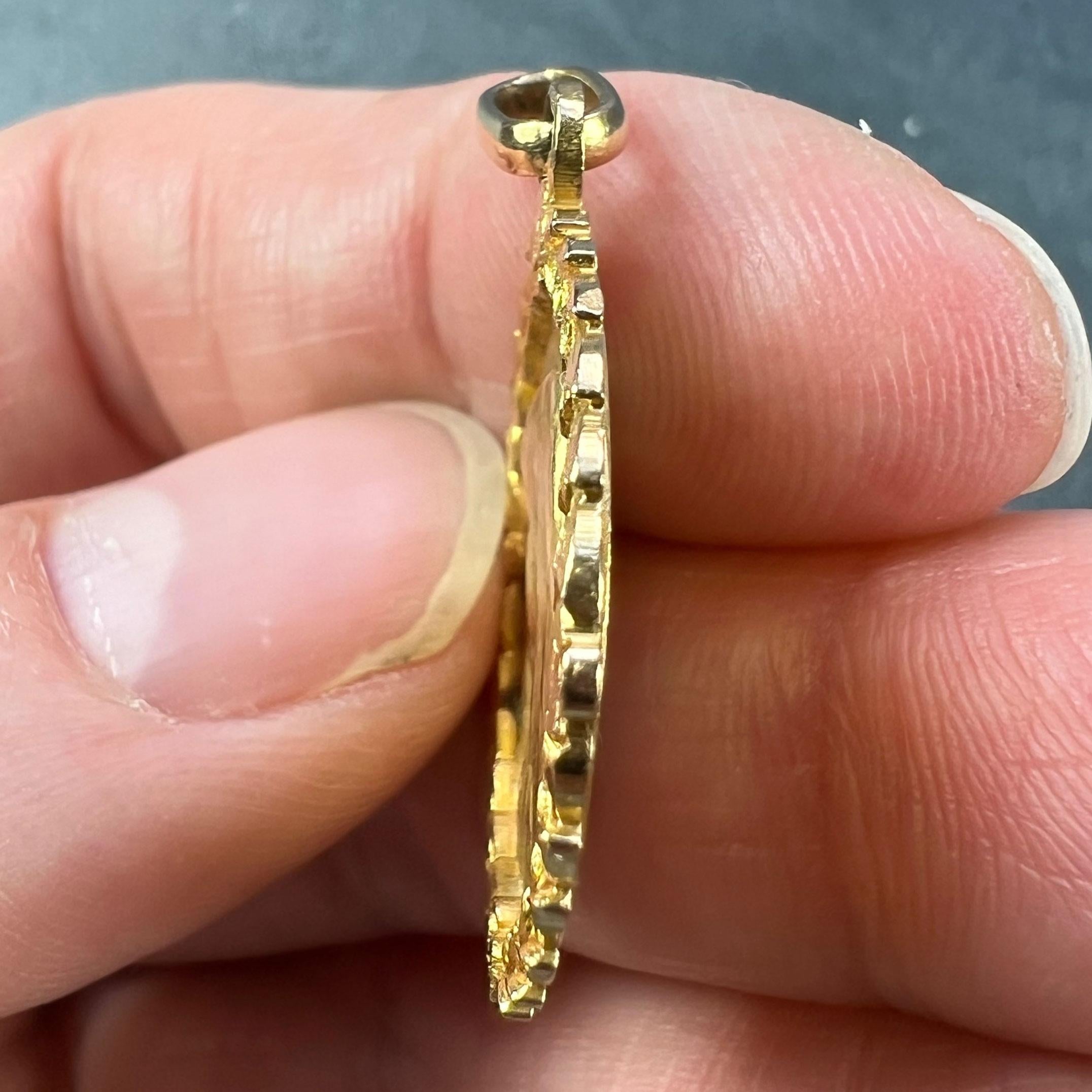 Französisch Perroud Jungfrau Maria Blumen Blätter Kranz 18K Gelb Gold Medal Charme Stift im Angebot 4