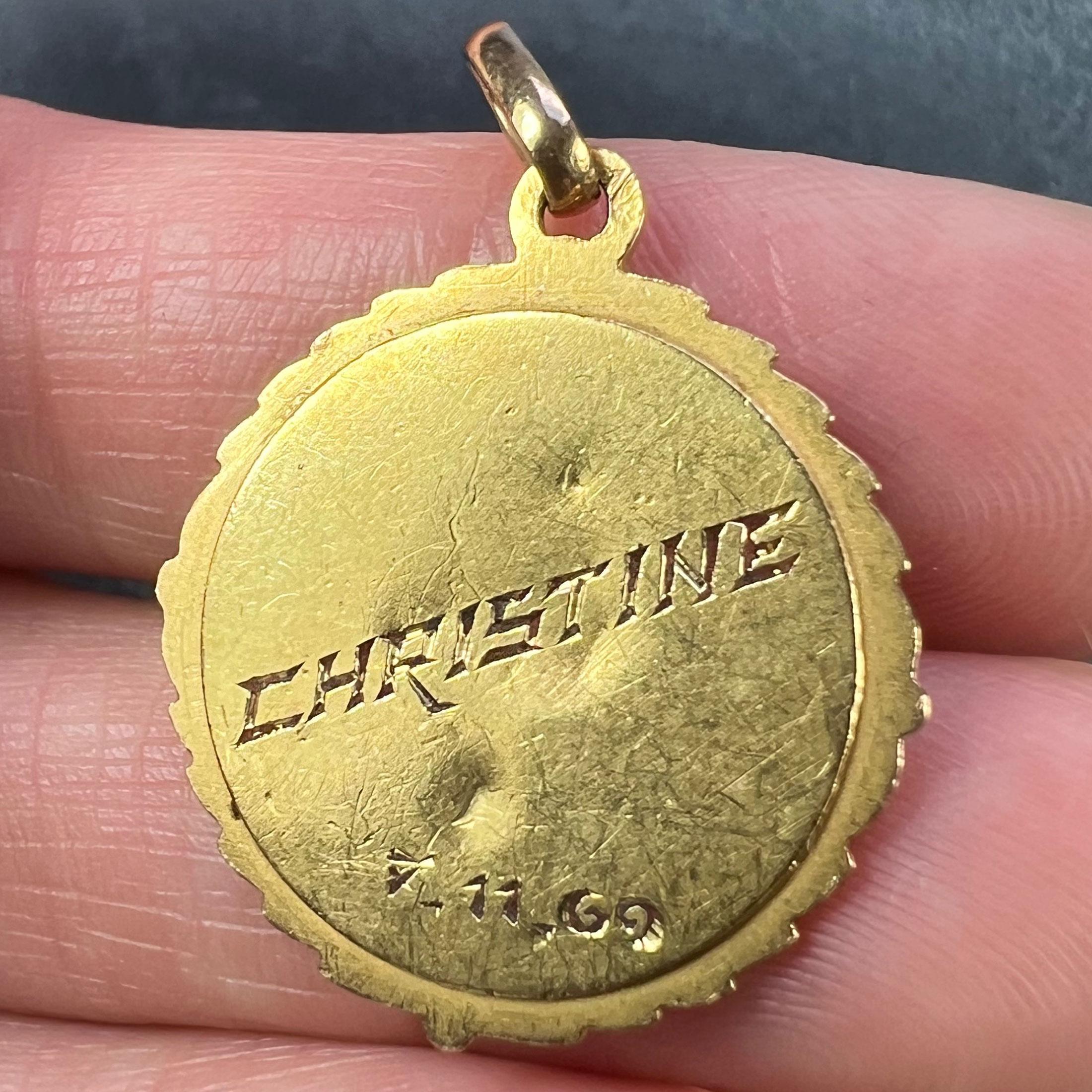 Französisch Perroud Jungfrau Maria Blumen Blätter Kranz 18K Gelb Gold Medal Charme Stift im Angebot 5