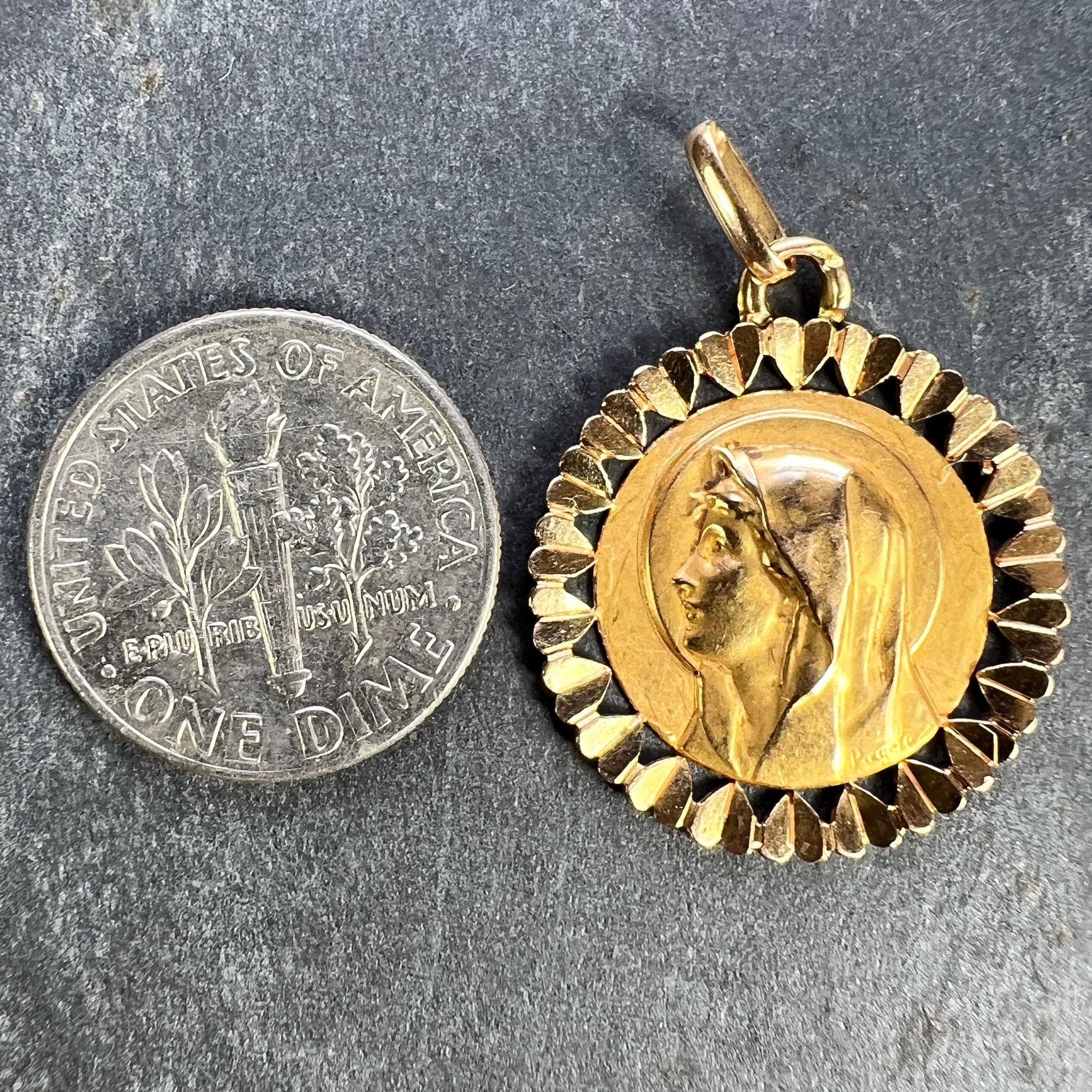 French Perroud Virgin Mary Heart Frame 18K Yellow Gold Medal Charm Pendant For Sale 6
