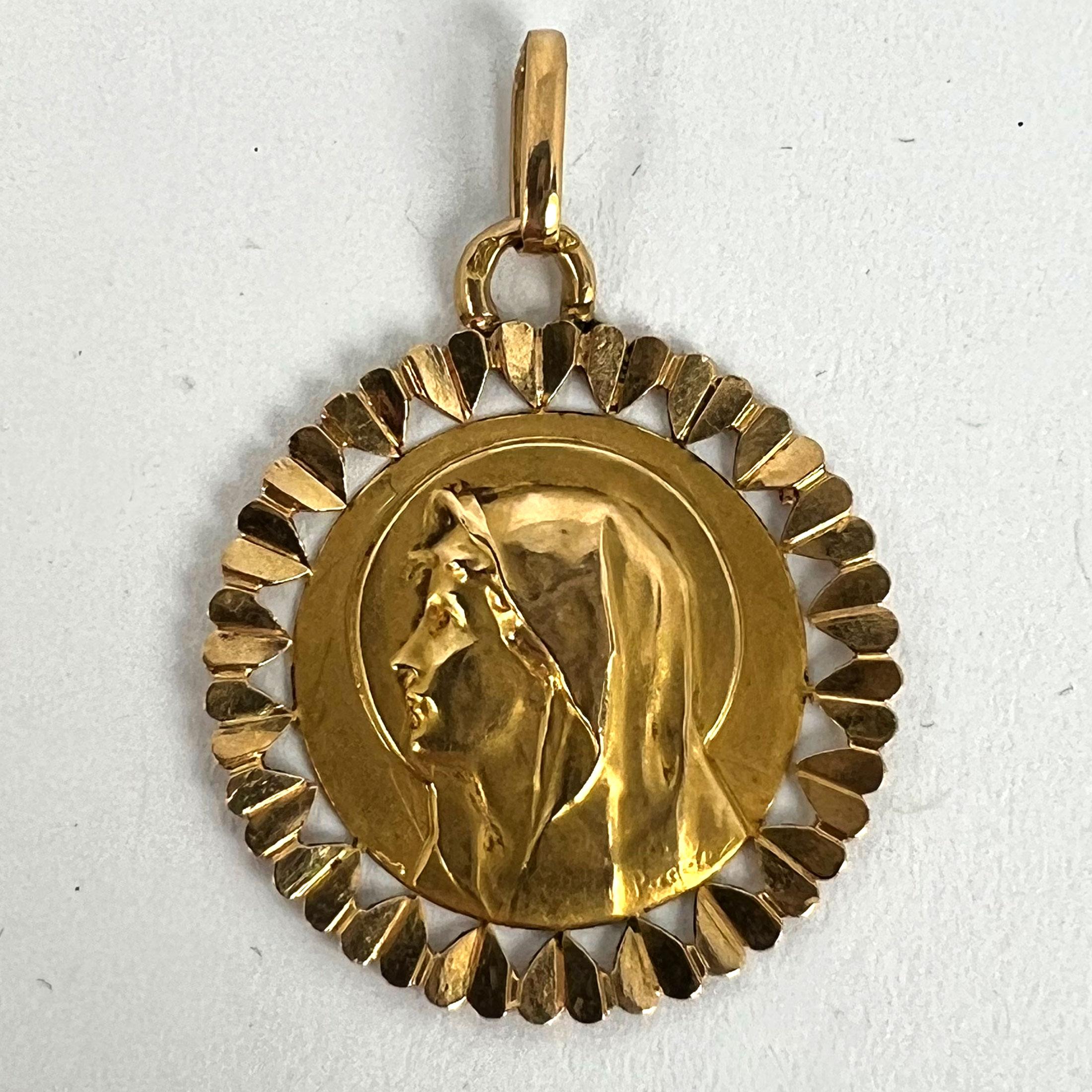 French Perroud Virgin Mary Heart Frame 18K Yellow Gold Medal Charm Pendant For Sale 7