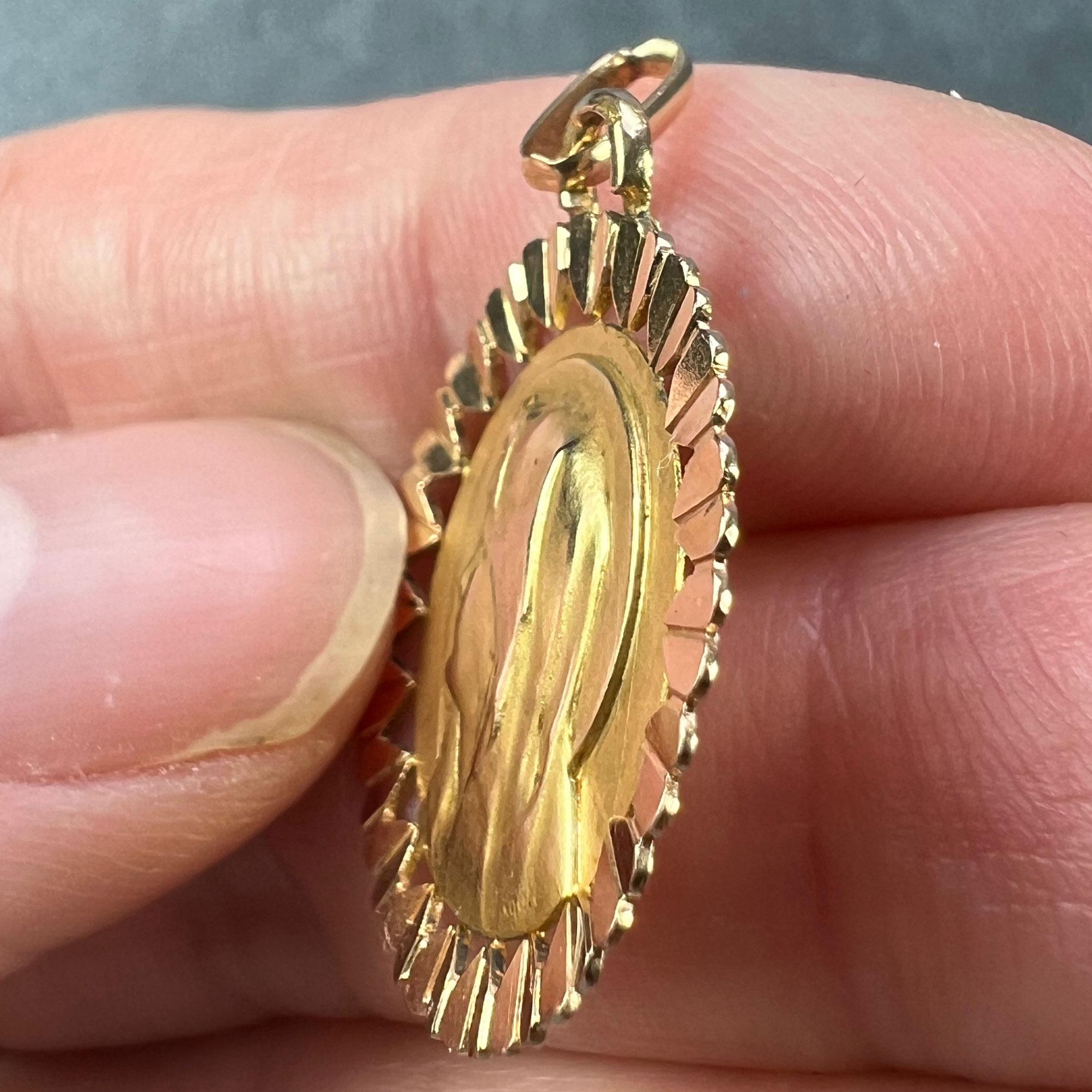 French Perroud Virgin Mary Heart Frame 18K Yellow Gold Medal Charm Pendant For Sale 3