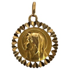 Französisch Perroud Jungfrau Maria Herz Rahmen 18K Gelb Gold Medal Charme Anhänger